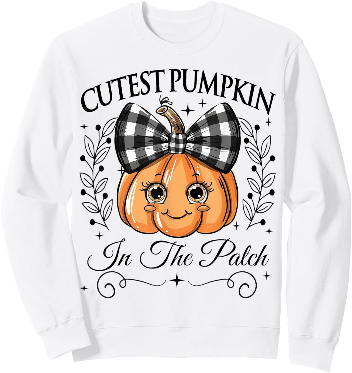Cutest Pumpkin In The Patch Halloween Fall Bow Kids Girls Sweatshirt - Sweatshirt | White