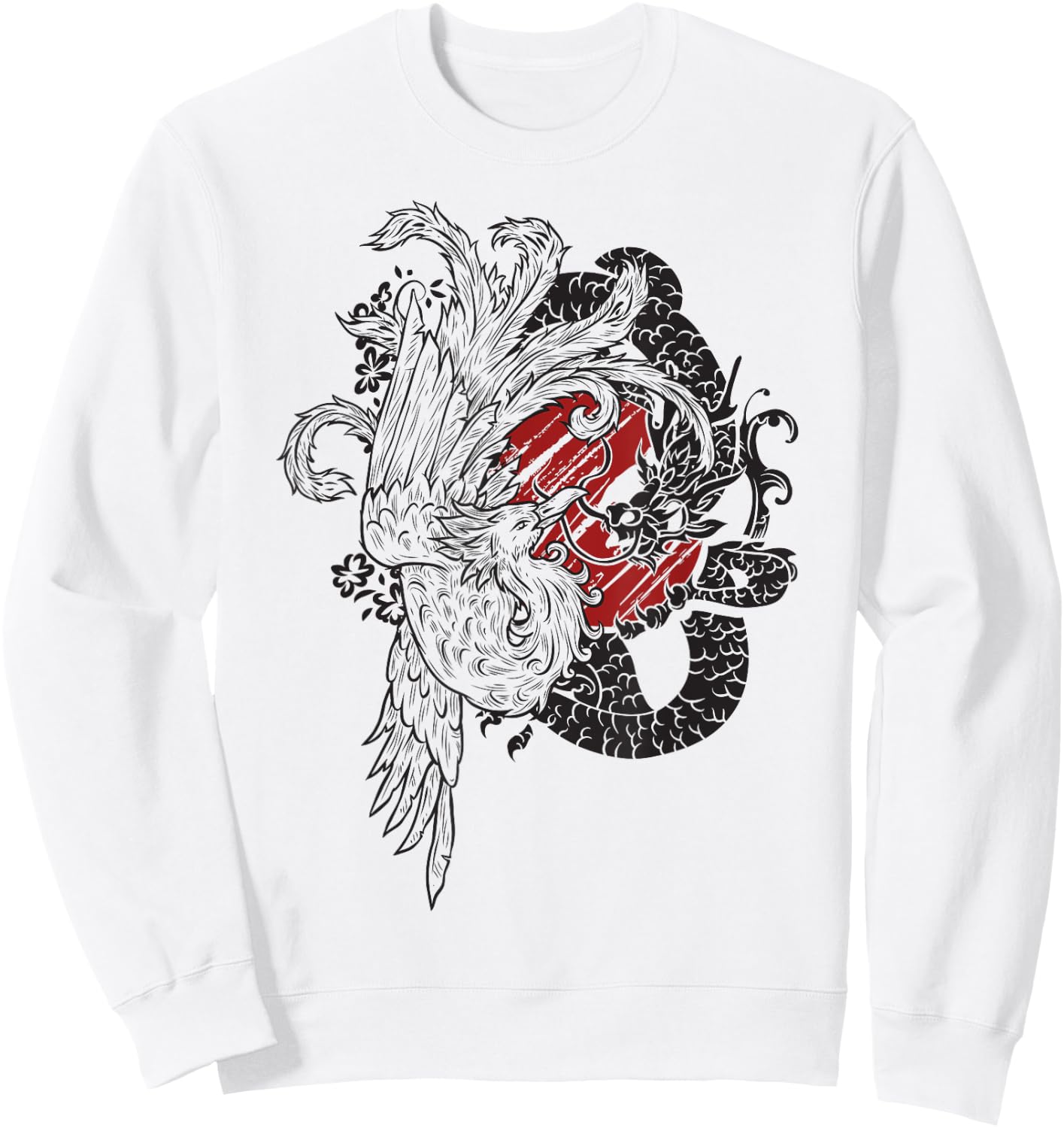 The Dragon And Bird Phoenix Ying Yang Chinese Fenghuang Art Sweatshirt - Sweatshirt | White