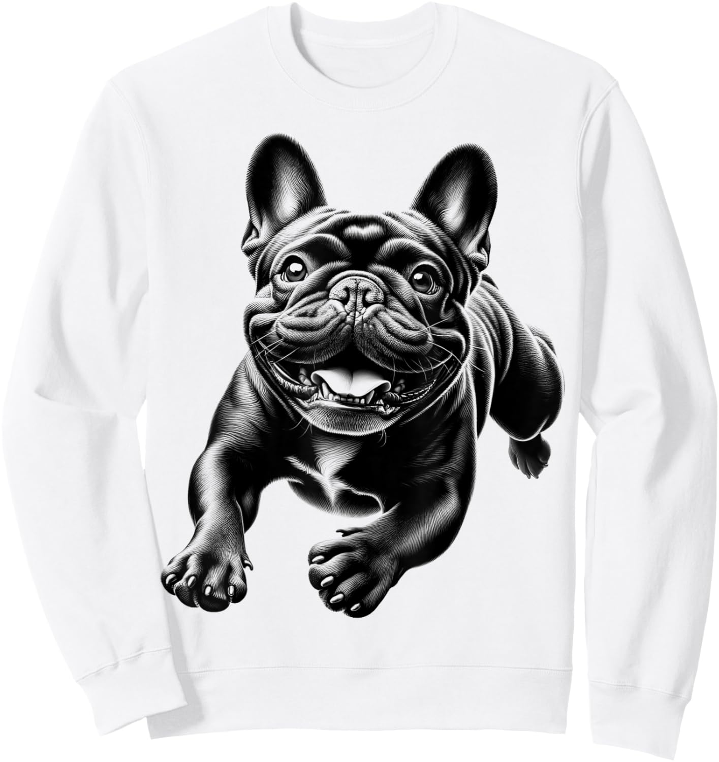 Cheerful Black French Bulldog in Jump Men Women Kids Sweatshirt - Sweatshirt | White