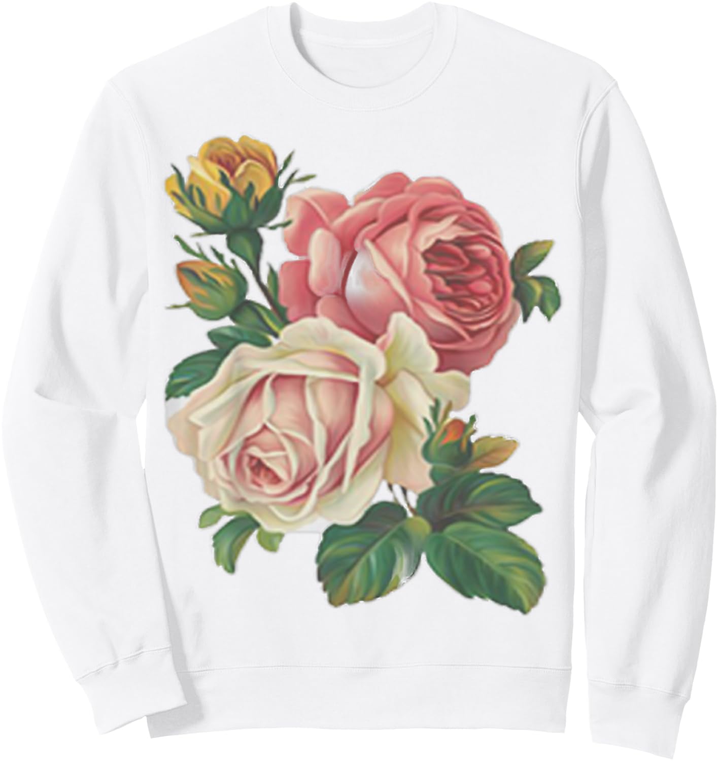 Roses Rose Floral Vintage Style Shabby Desert Chic Retro Sweatshirt - Sweatshirt | White