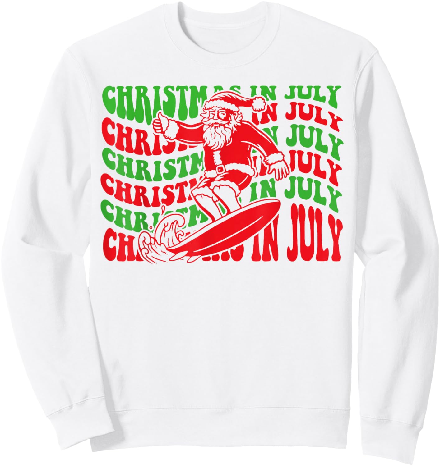 Christmas In July Surfing Funny Groovy Surfing Santa Claus Sweatshirt - Sweatshirt | White
