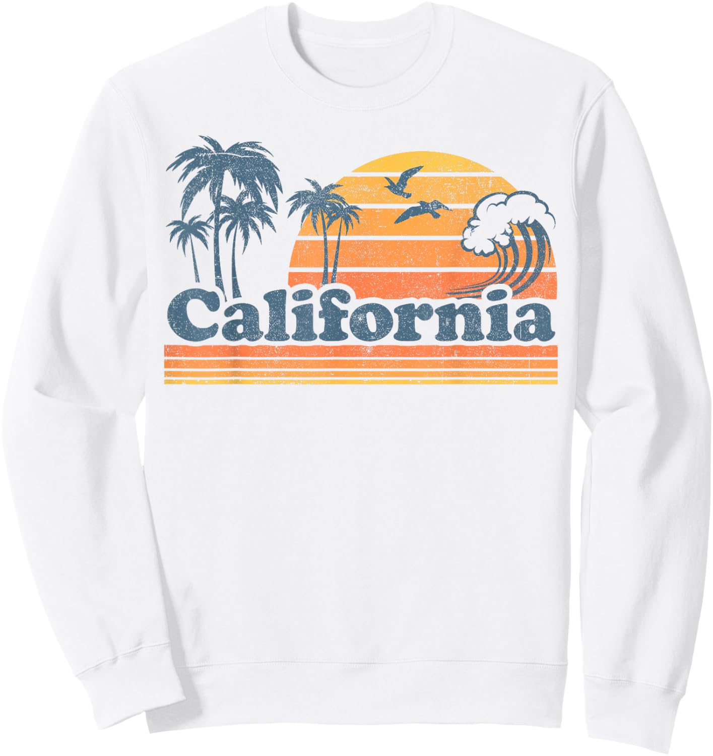California Vacation Sunset Cute Cali 70s Vintage Retro Beach Sweatshirt - Sweatshirt | White