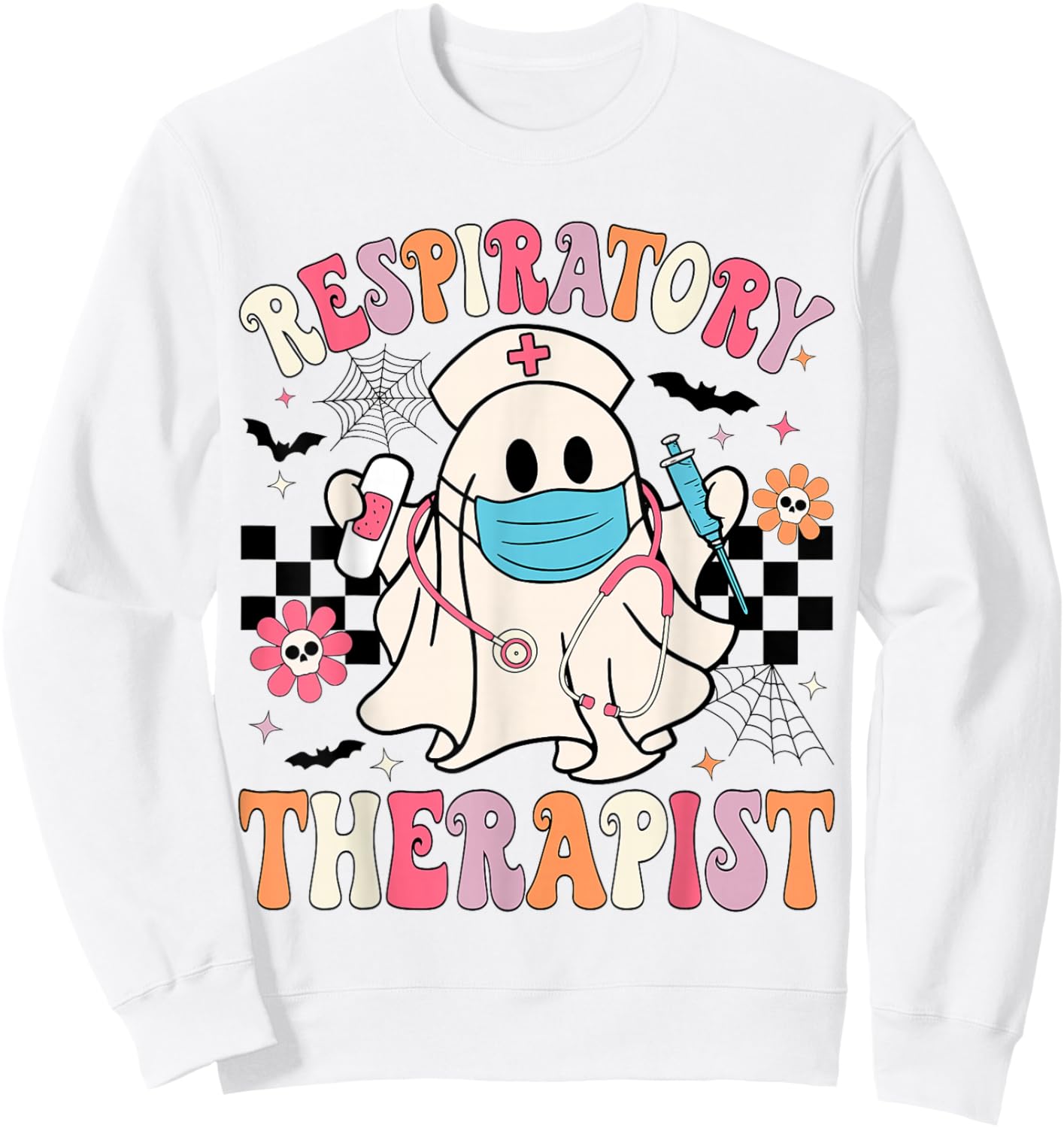 Groovy Spooky Respiratory Therapist Halloween RT Nurse Sweatshirt - Sweatshirt | White