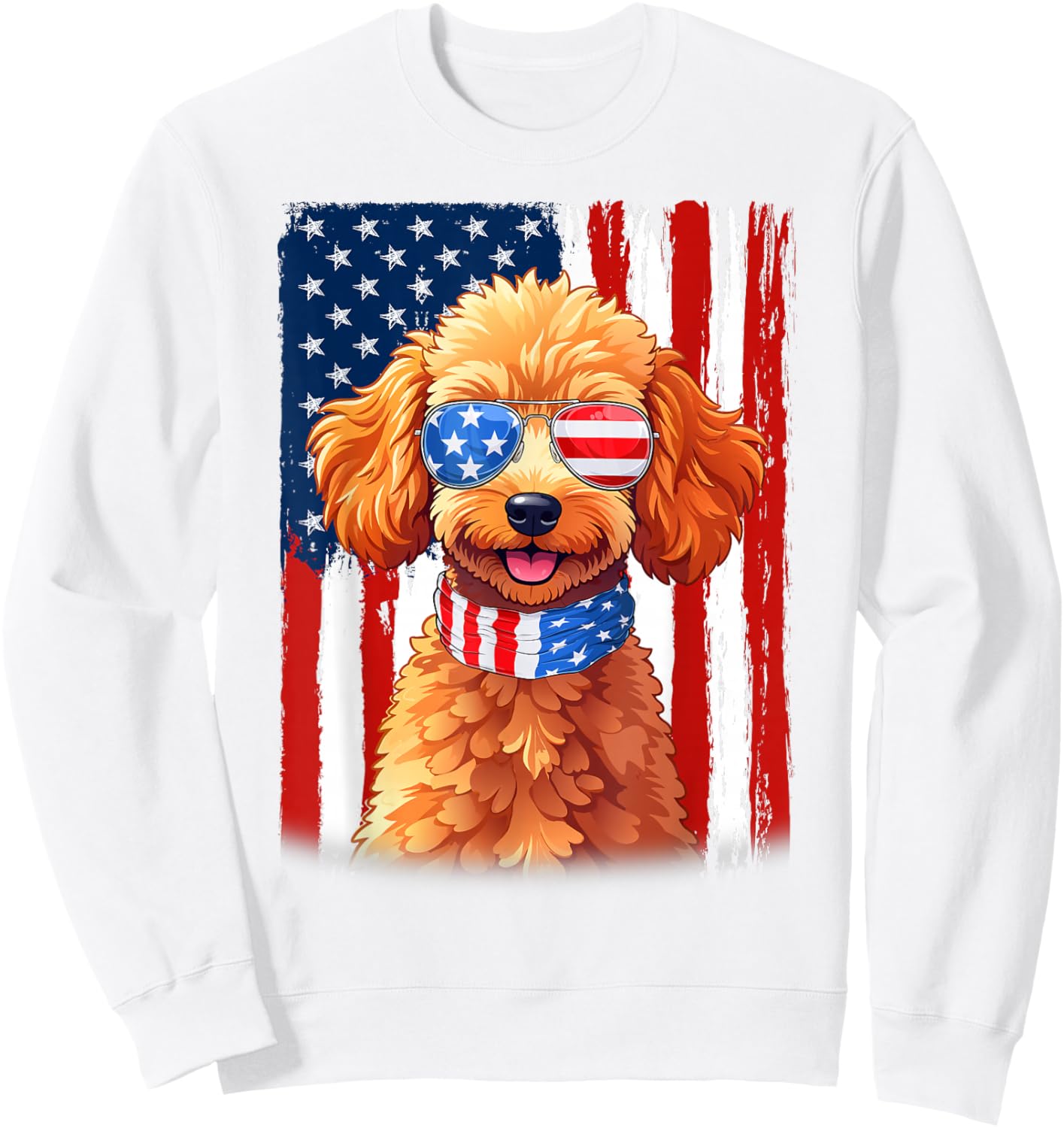 USA America Flag Toy Poodle Dog 4th of July Patriotic Sweatshirt - Sweatshirt | White