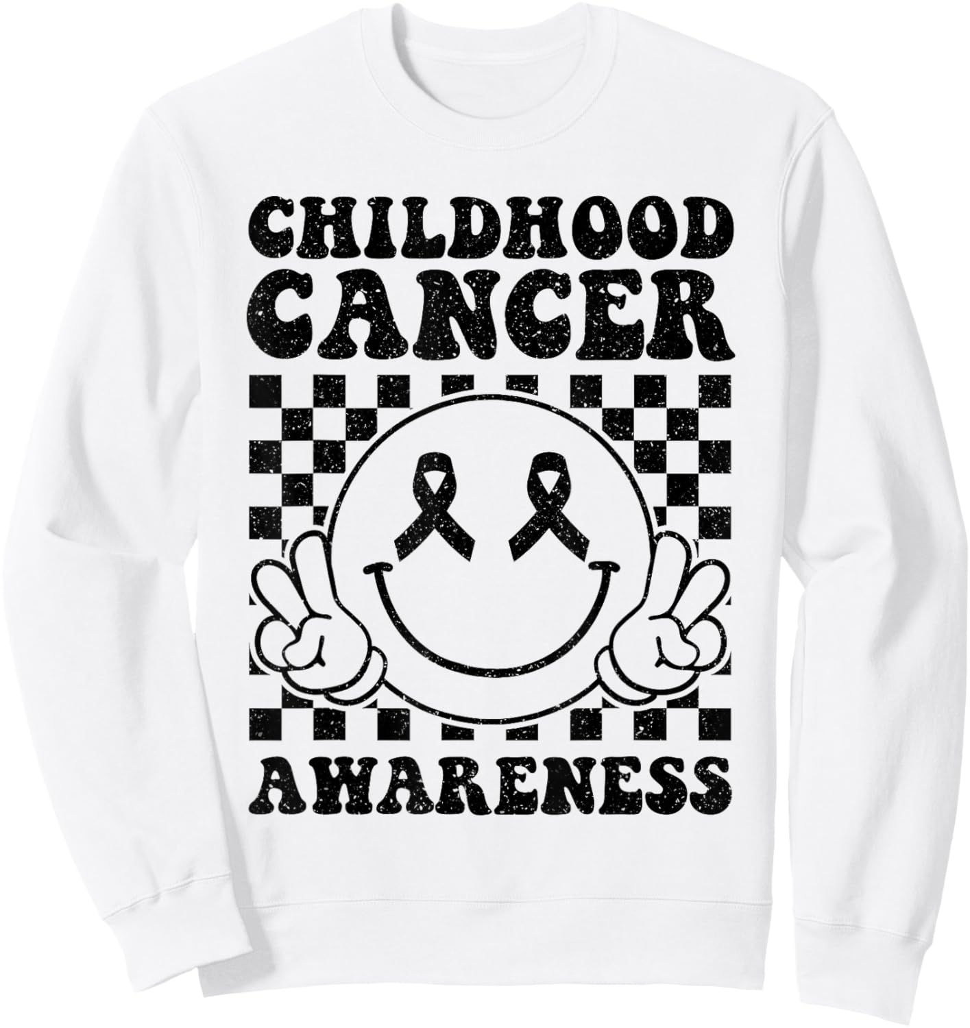 Support Childhood Cancer Awareness Smile Face Gold Ribbon Sweatshirt - Sweatshirt | White