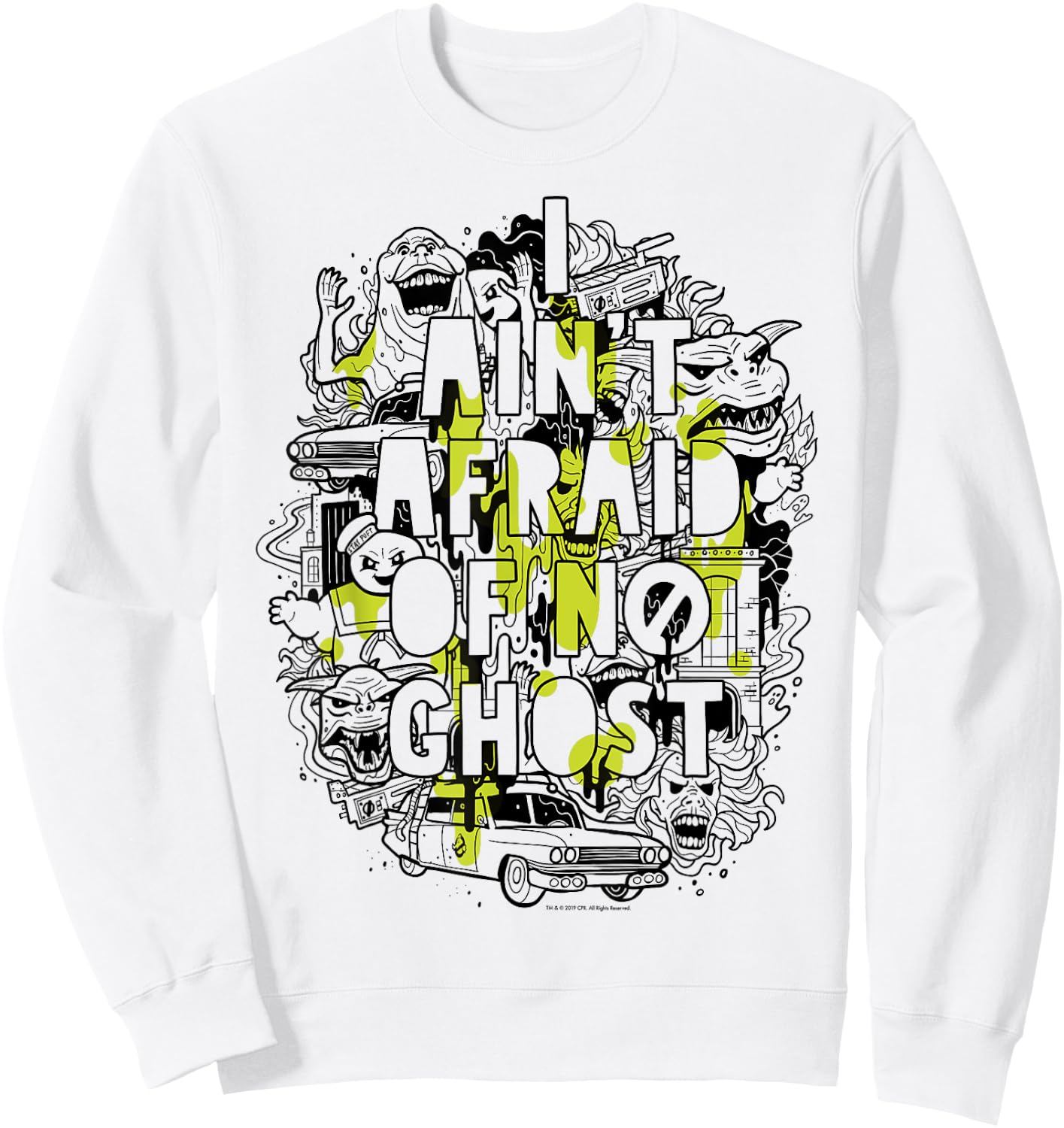 Ghostbusters Ain't Afraid Collage Slime Drip Poster Sweatshirt - Sweatshirt | White