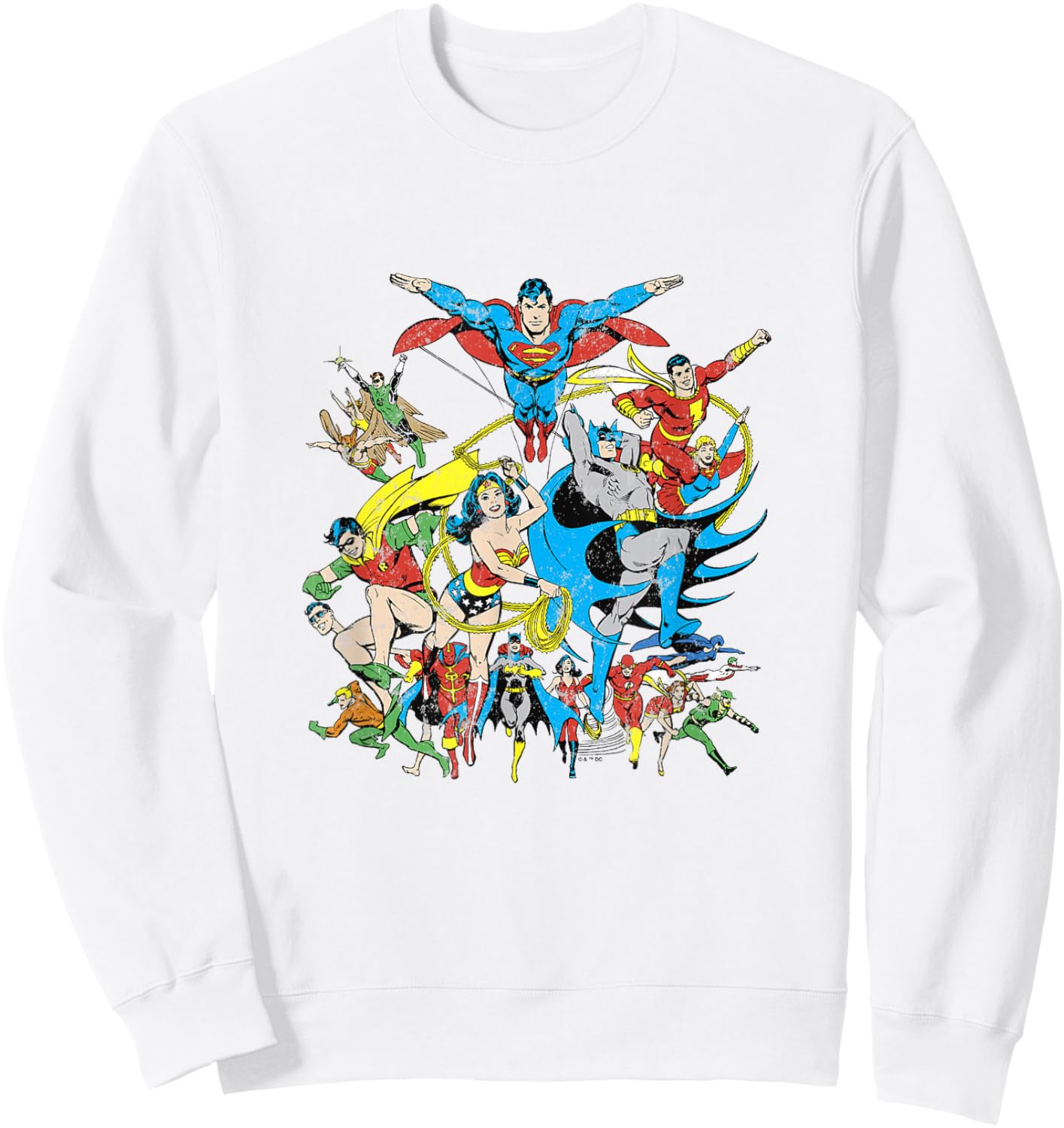 DC Comics Justice League Expanded Roster Vintage Group Shot Sweatshirt - Sweatshirt | White