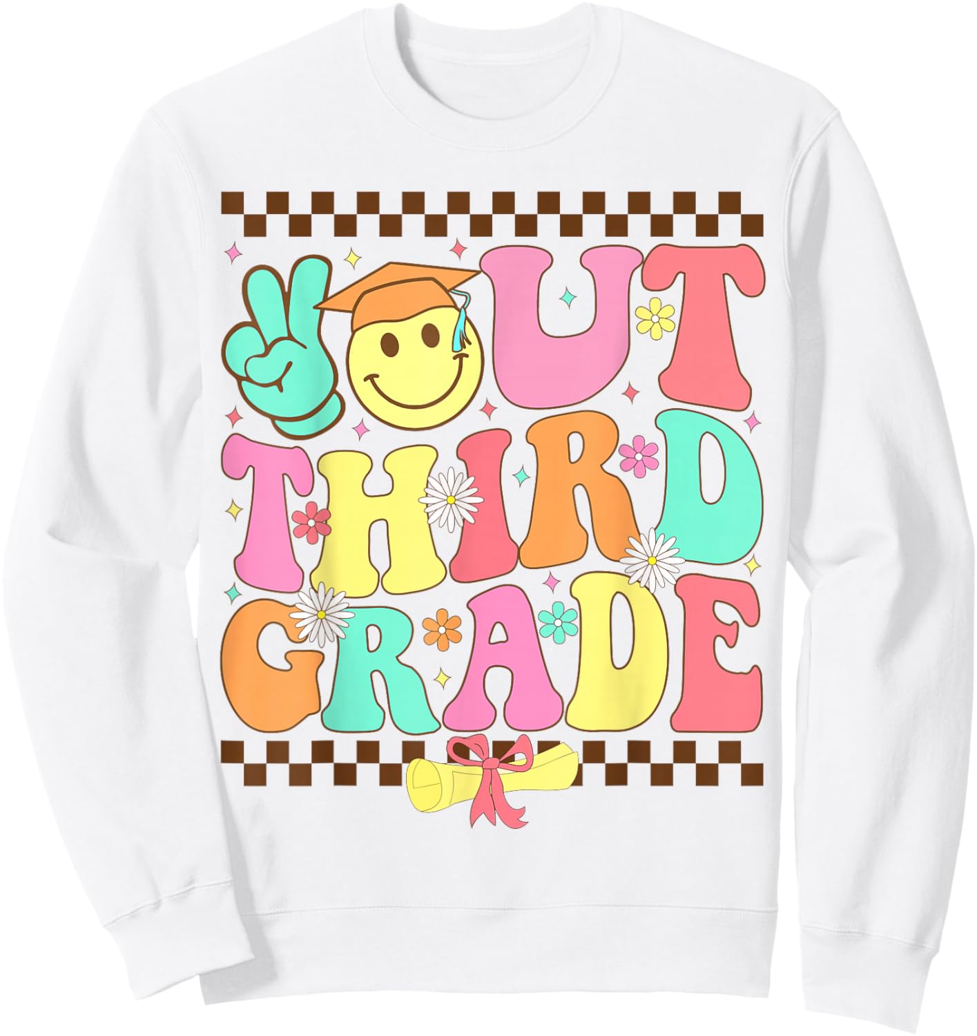 Peace Out Third Grade Last day of school Groovy 3rd Grade Sweatshirt - Sweatshirt | White