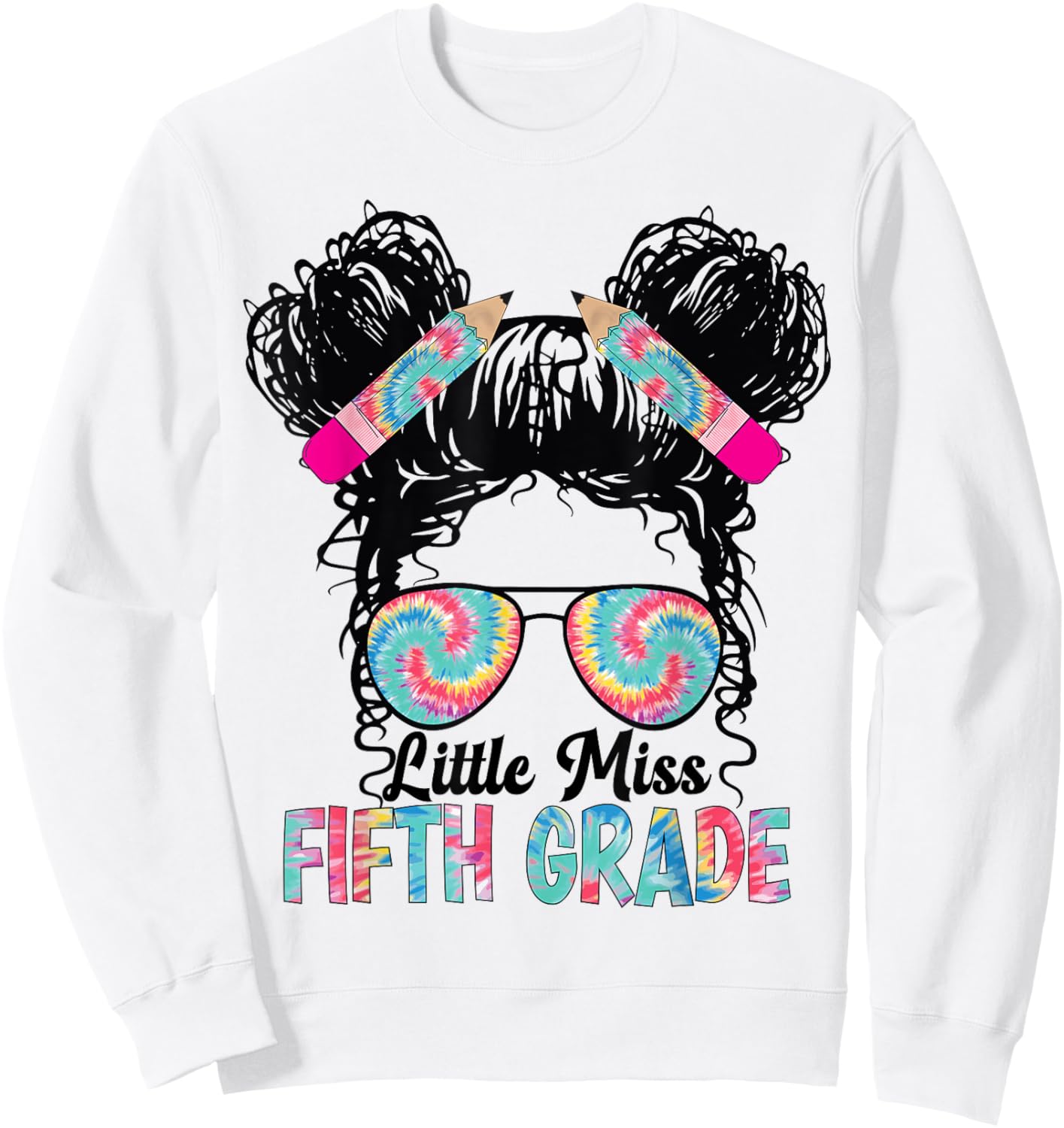Little Miss Fifth 5th Grade Girls Back To School Messy Bun Sweatshirt - Sweatshirt | White