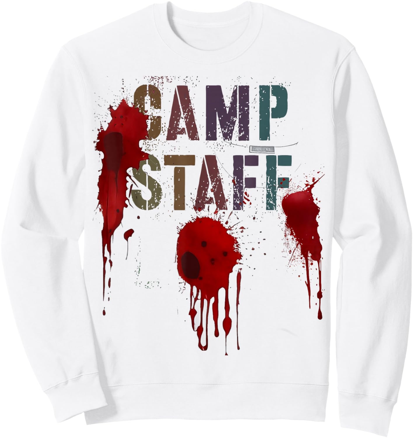 Funny CAMP STAFF Summer Campsite Camping Horror Bloody Meme Sweatshirt - Sweatshirt | White