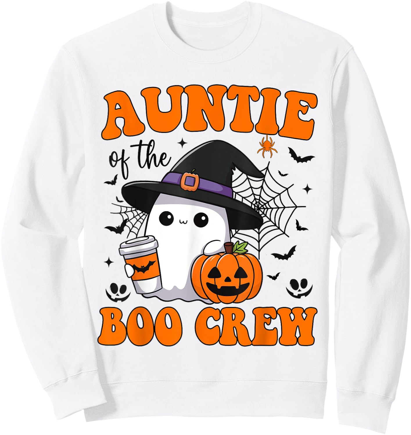 Auntie Boo Crew Groovy Ghost Matching Family Halloween Sweatshirt - Sweatshirt | White