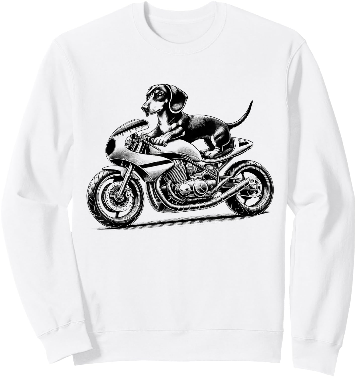 Cool Dachshund Riding a Motorcycle Biker Dog Lover Sweatshirt - Sweatshirt | White