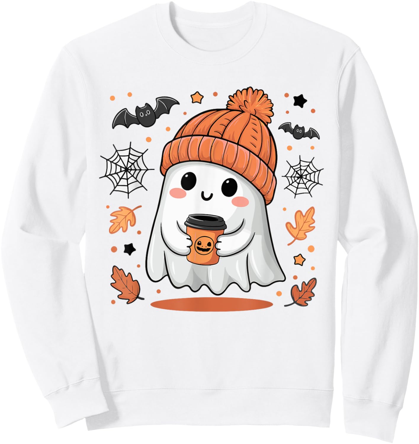 Cute Ghost Drinking Coffee Halloween Ghost Ice Coffee Sweatshirt - Sweatshirt | White