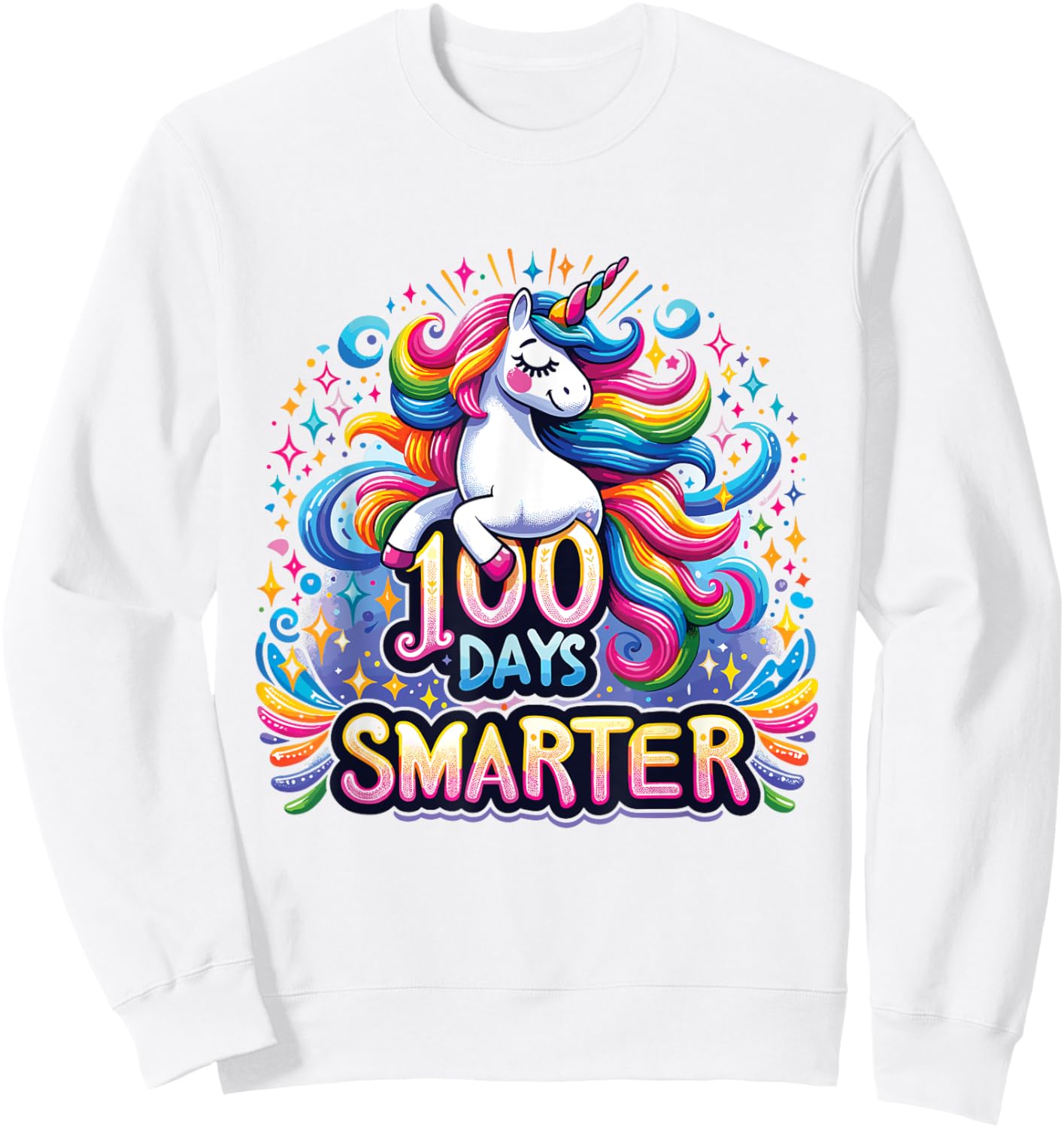 100 Days Smarter Unicorn Girls Teacher 100th Day of School Sweatshirt - Sweatshirt | White