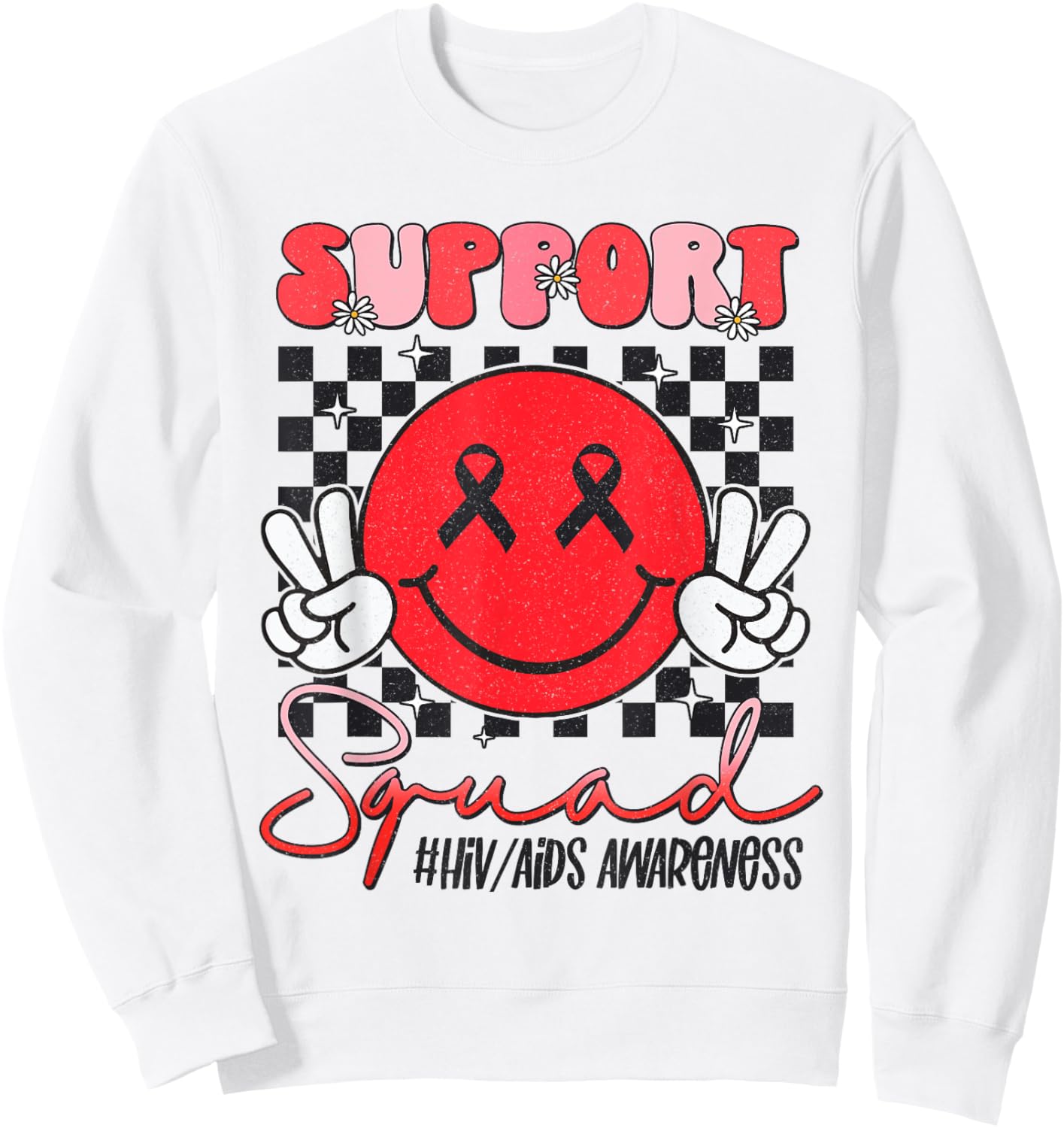 Aids Support Smile Face World Aids Day Hiv Aids Awareness Sweatshirt - Sweatshirt | White