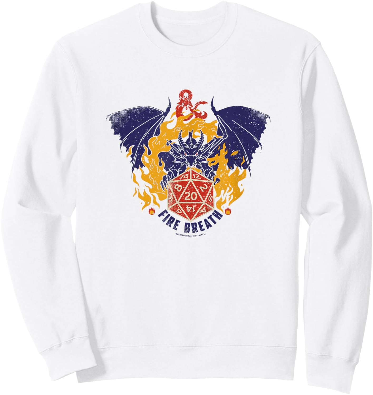 Dungeons & Dragons Fire Breath Dragon Flames Dice Logo Sweatshirt - Sweatshirt | White