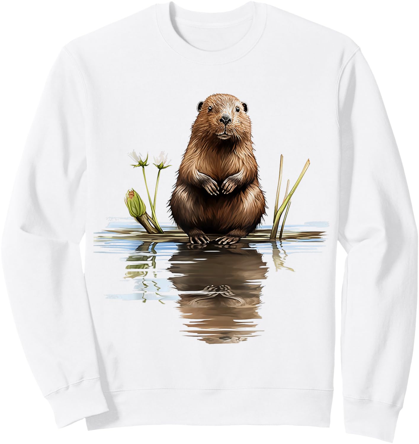 Beaver Lover Animal Art Illustration Graphic Beaver Sweatshirt - Sweatshirt | White