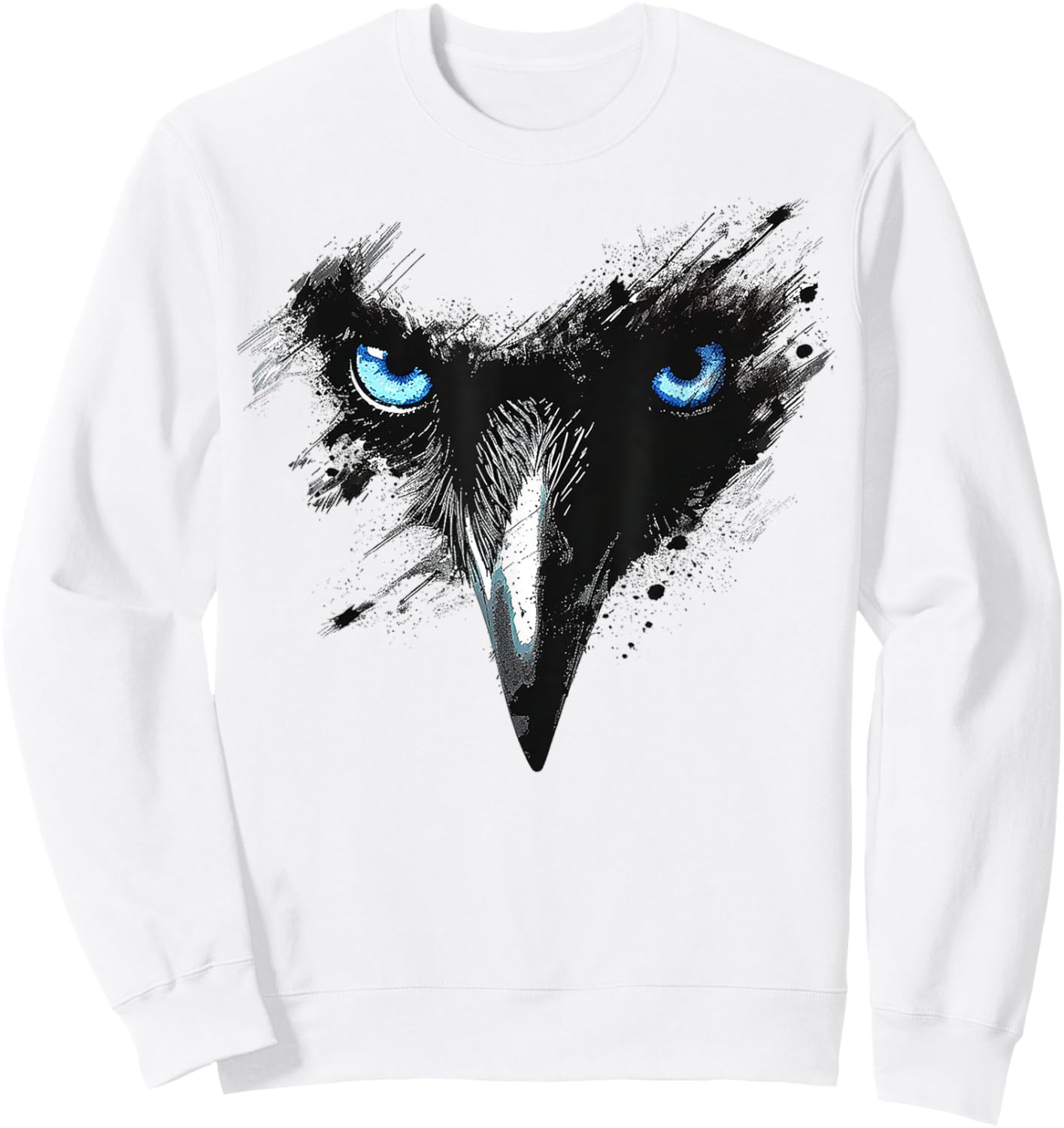 Raven Drawing Blue Eyes Painting Animal Art Motif Bird Crow Sweatshirt - Sweatshirt | White