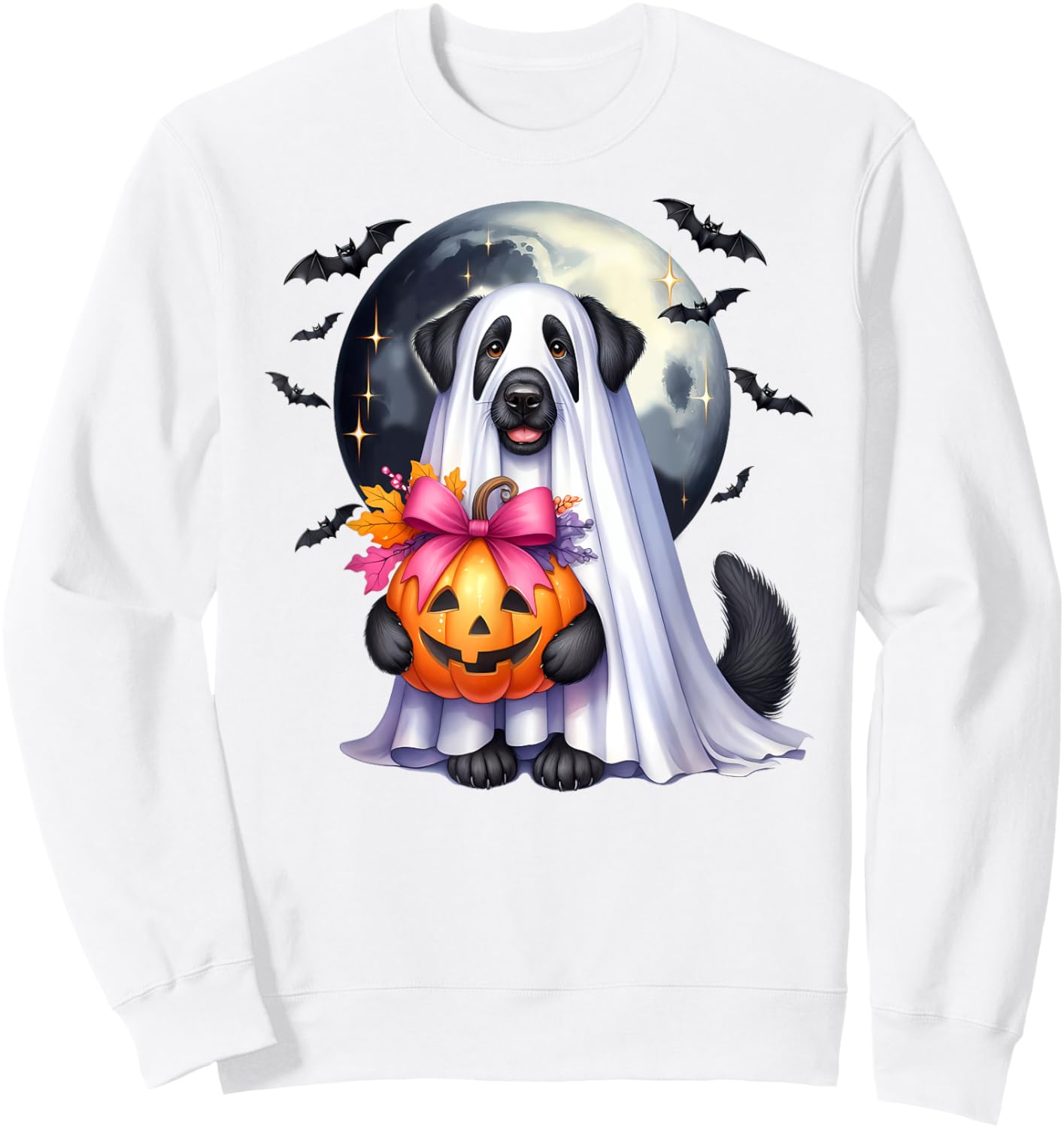 Cute Dog Ghost , Black Lab Ghost, Fall Black Labrador Women Kids Sweatshirt - Sweatshirt | White