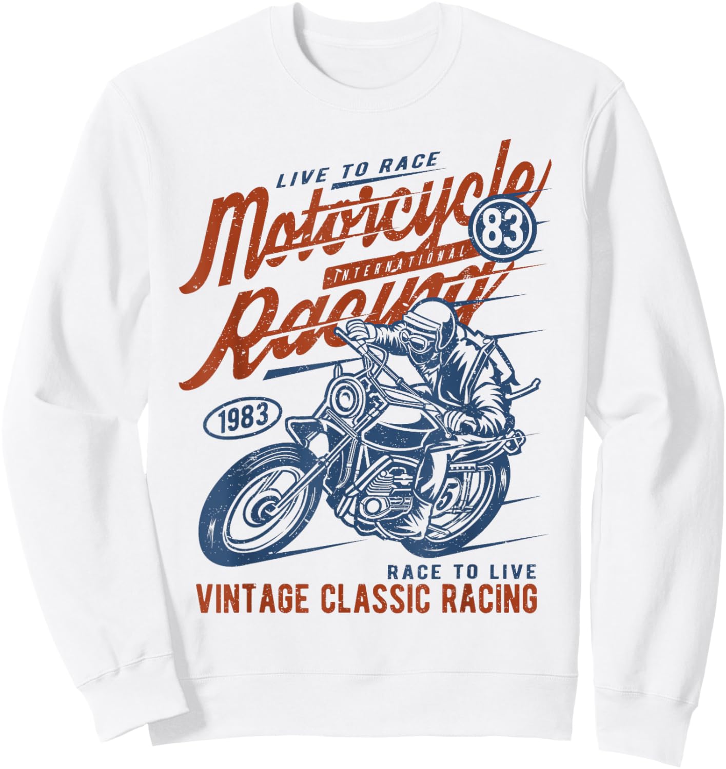 Retro Vintage Style Motorcycle Racing Distressed Design Sweatshirt - Sweatshirt | White