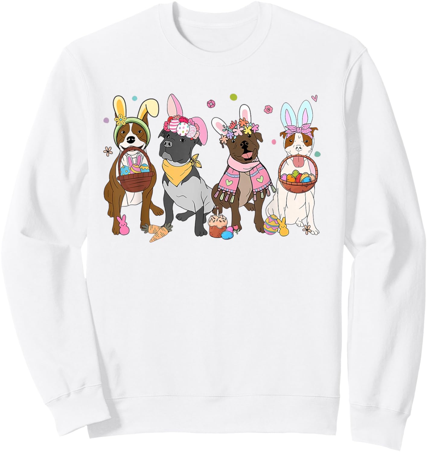 Women Pitbull Easter Bunnies Easter Dog Lover Dog Mom Sweatshirt - Sweatshirt | White