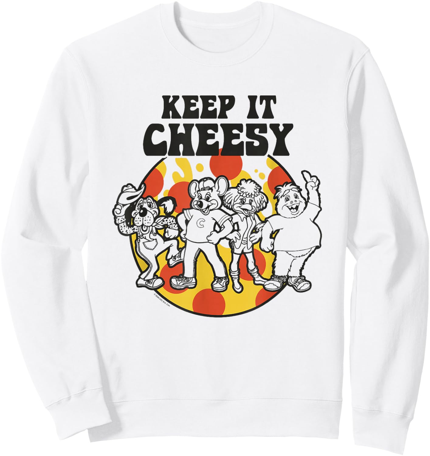 Chuck E. Cheese Keep It Cheesy Vintage Group Shot Big Logo Sweatshirt - Sweatshirt | White