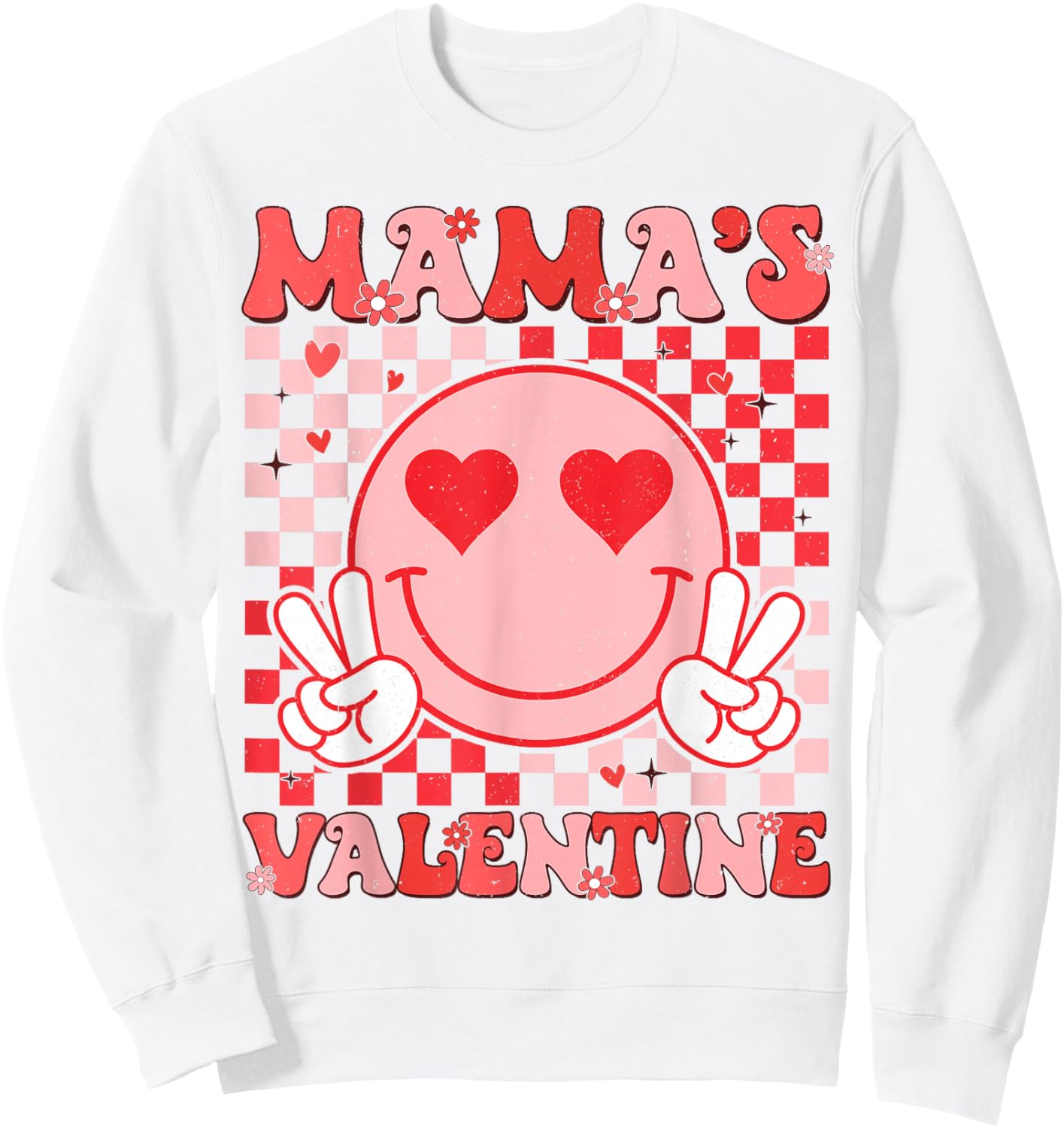 Retro Groovy Mama is My Valentine Smile Face Boys Girls Kids Sweatshirt - Sweatshirt | White