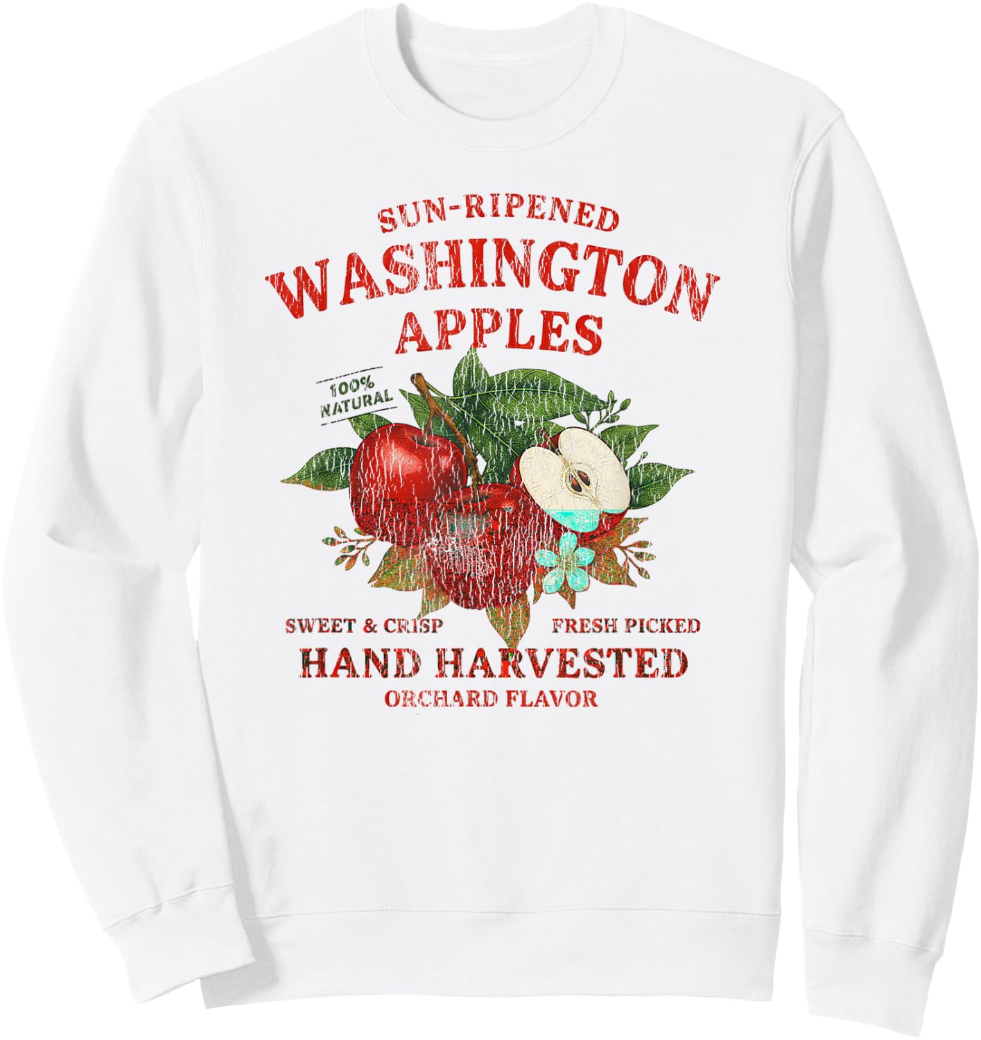Washington Apples Retro Fruit Label State Fruit Distressed Sweatshirt - Sweatshirt | White
