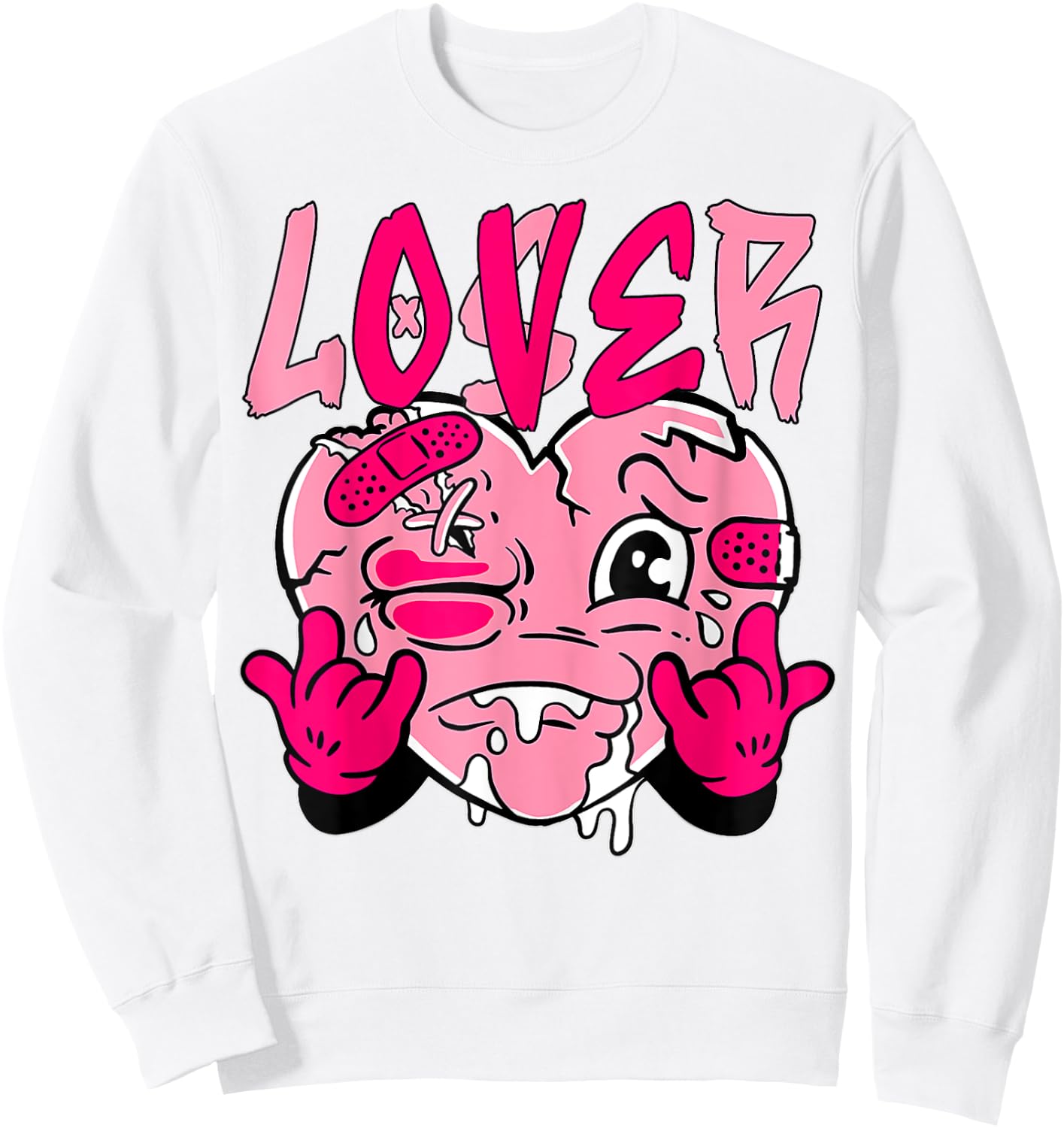 Pink Loser Lover Pink Drip Heart Matching Women Sweatshirt - Sweatshirt | White