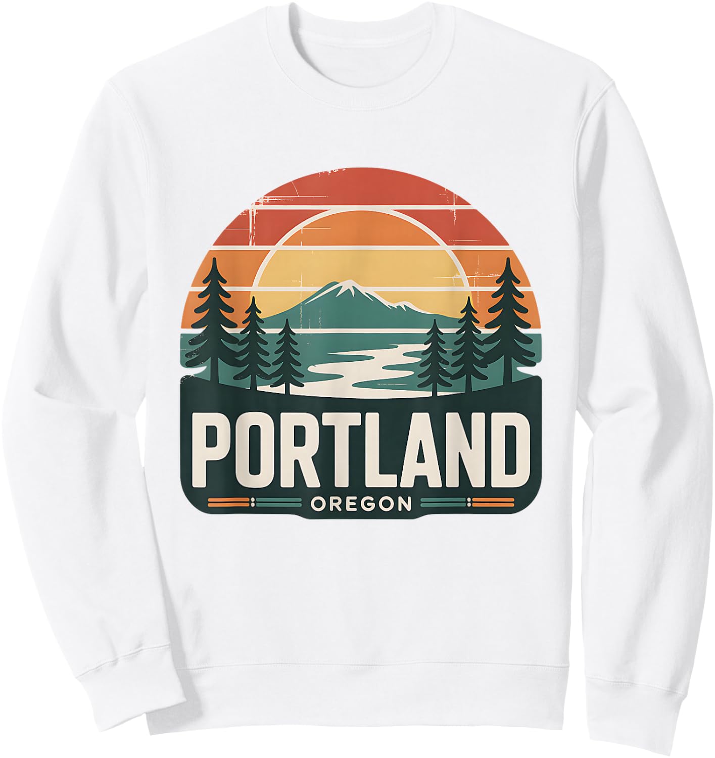 Portland Oregon Sunset Retro Mount Hood Forest Scenic Sweatshirt - Sweatshirt | White