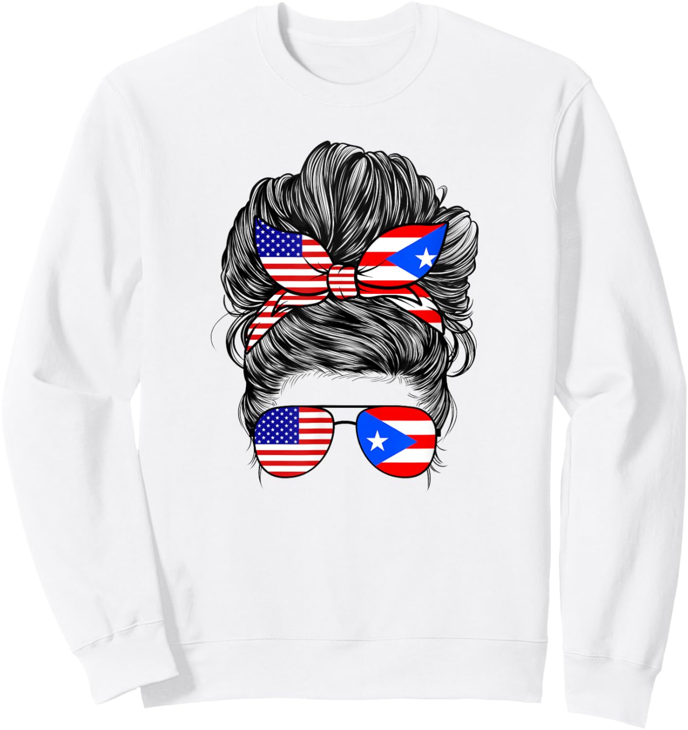 Half American And Puerto Rican Rico Flag Mix Girl Boricua Sweatshirt - Sweatshirt | White
