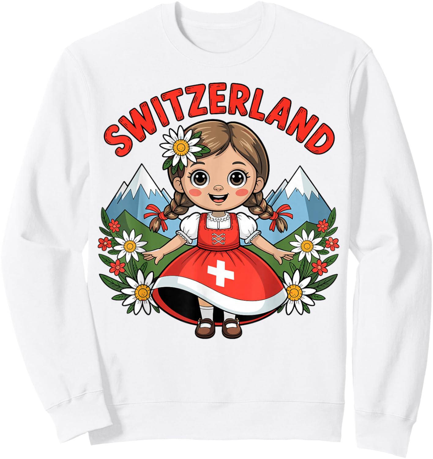 Cute Swiss Girl in Traditional Dress for Kids Sweatshirt - Sweatshirt | White