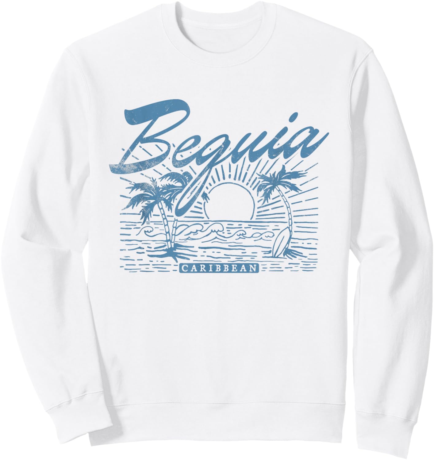 Bequia Caribbean Vintage Distressed Beach Sweatshirt - Sweatshirt | White