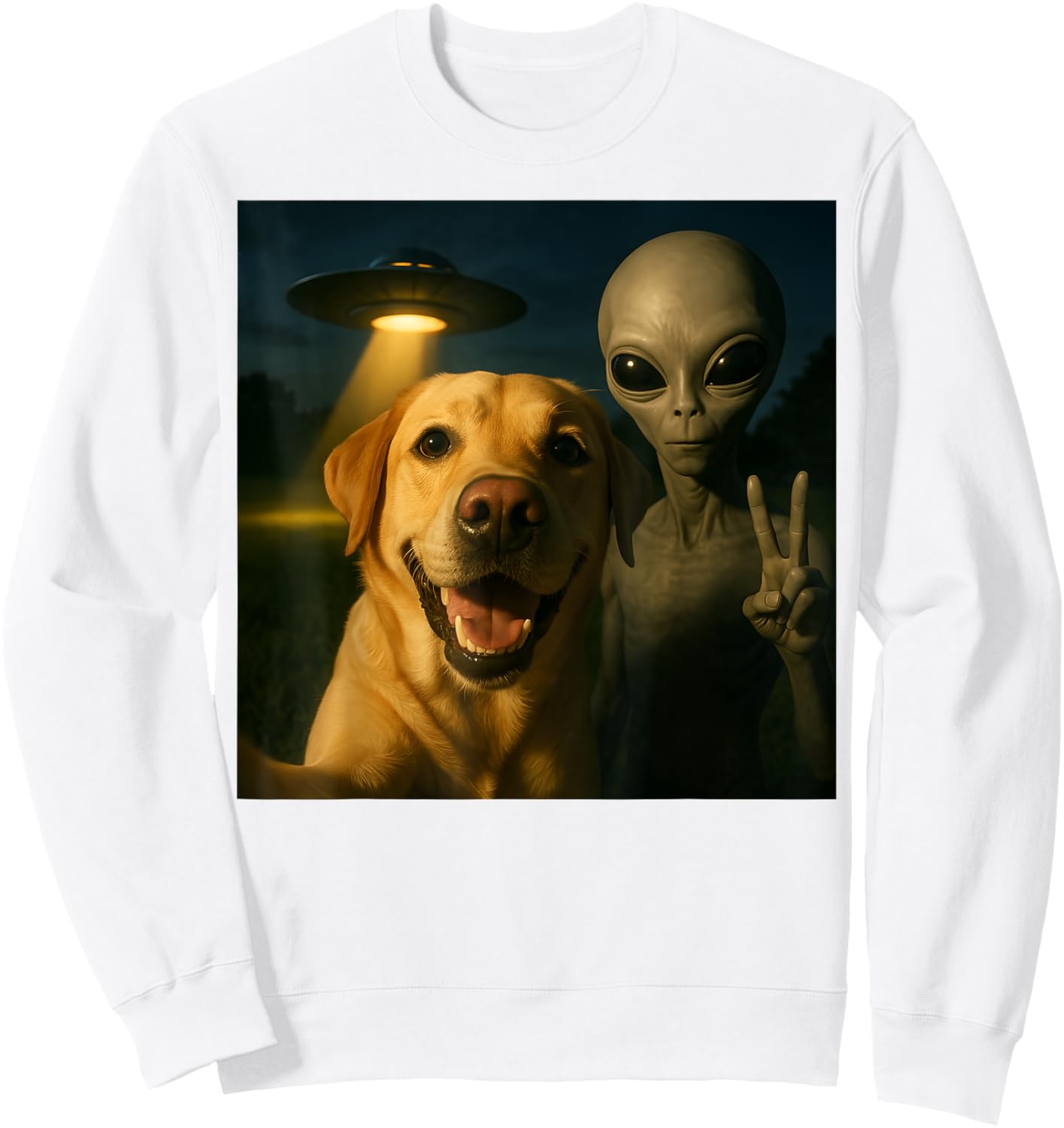 Labrador Selfie with Alien UFO Sweatshirt - Sweatshirt | White