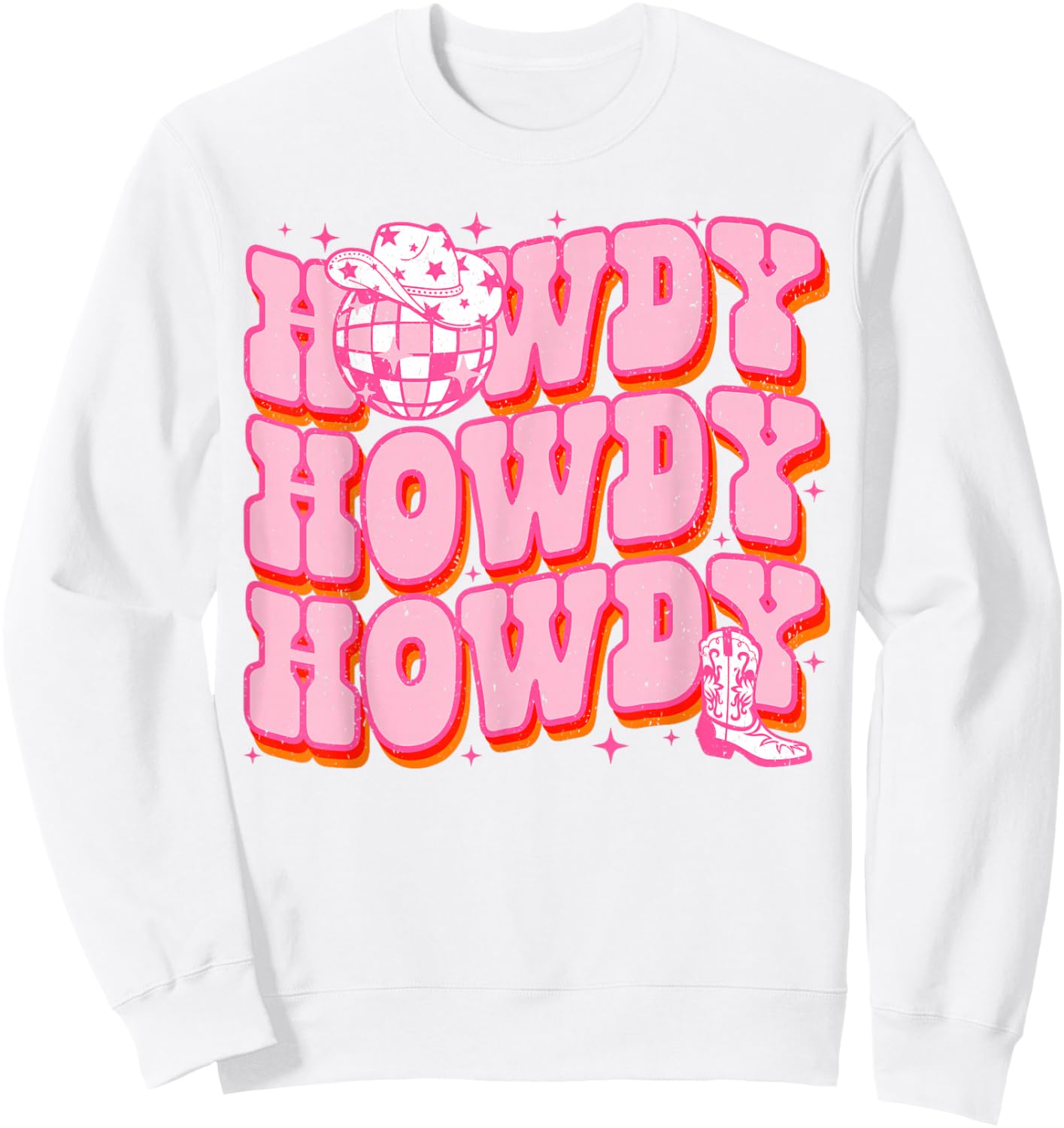 Howdy Southern Western Girl Country Rodeo Pink Disco Cowgirl Sweatshirt - Sweatshirt | White