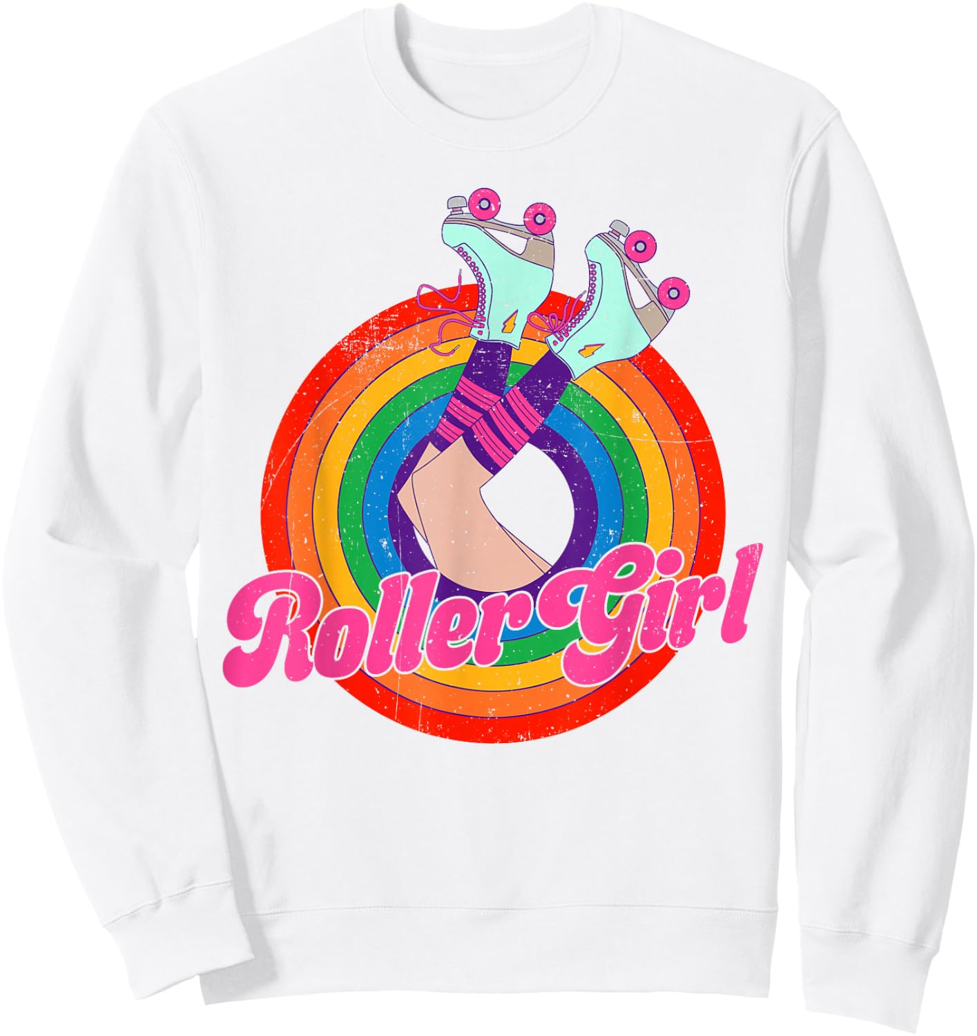 Roller Girl Skating Retro Vintage 70s 80s Skates Sweatshirt - Sweatshirt | White