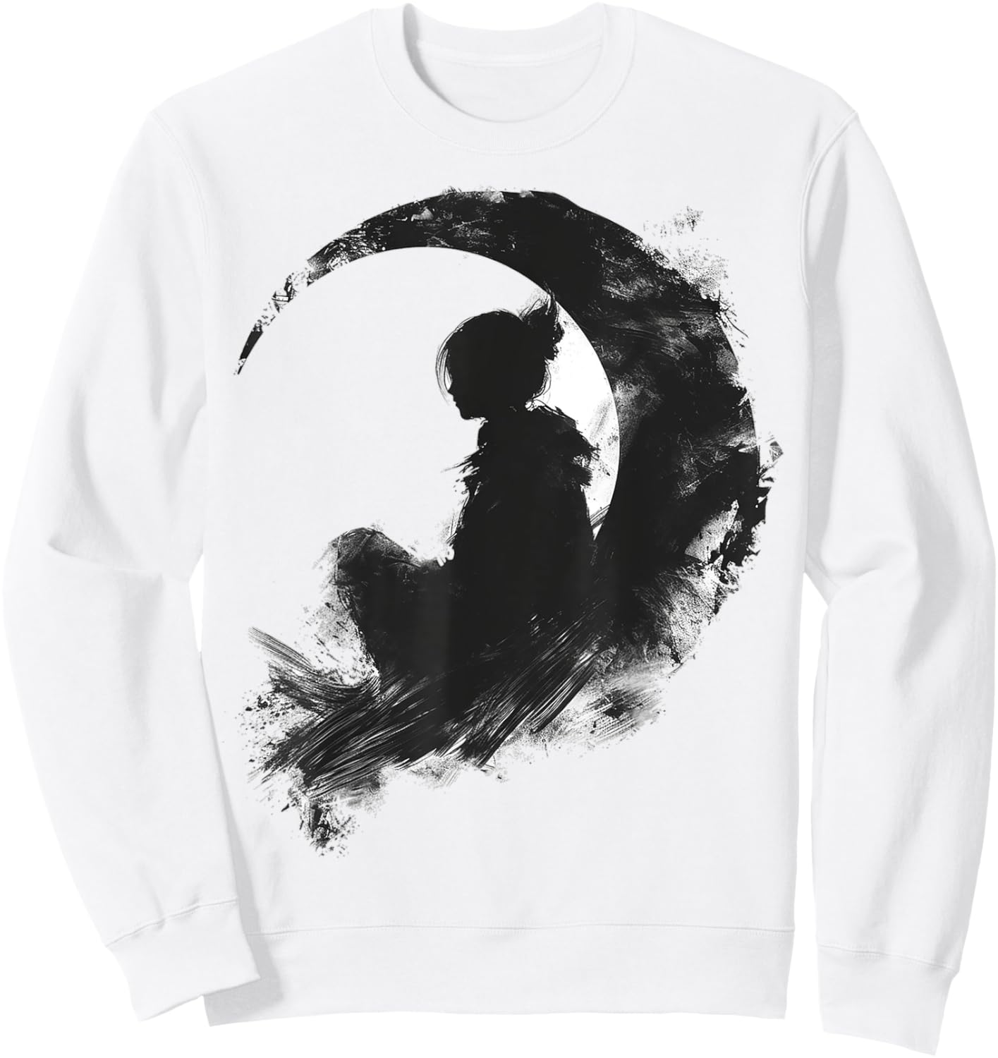 Anime Moon Graphic Art Girl Motif Anime Sweatshirt - Sweatshirt | White