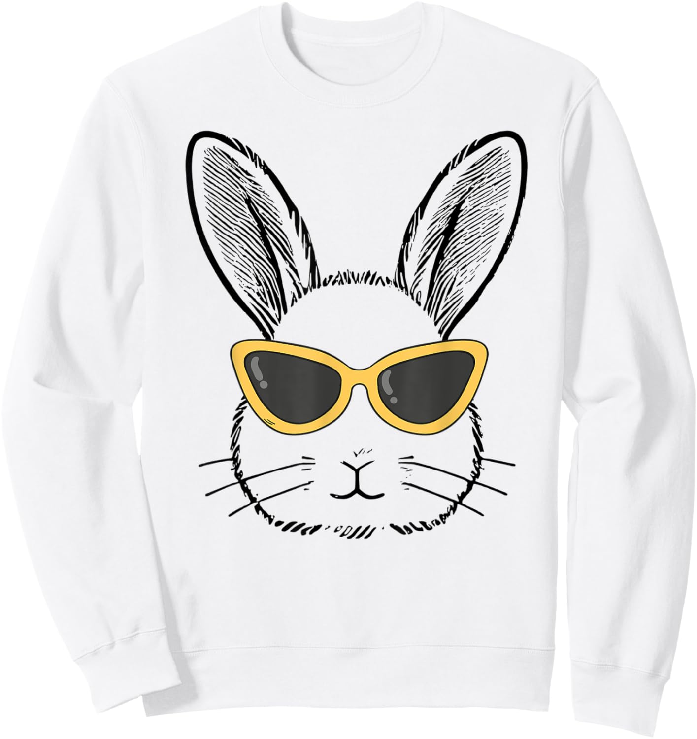 Cute Bunny With Yellow Sunglasses Girls Women Easter Day Sweatshirt - Sweatshirt | White
