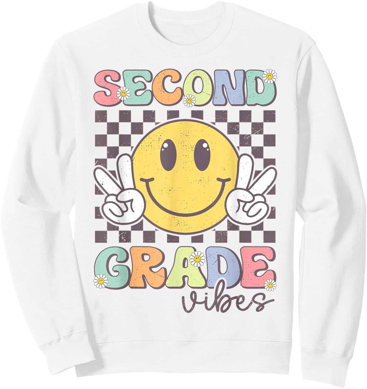 Second Grade Vibes Smile Face 2nd Grade Team Back To School Sweatshirt - Sweatshirt | White