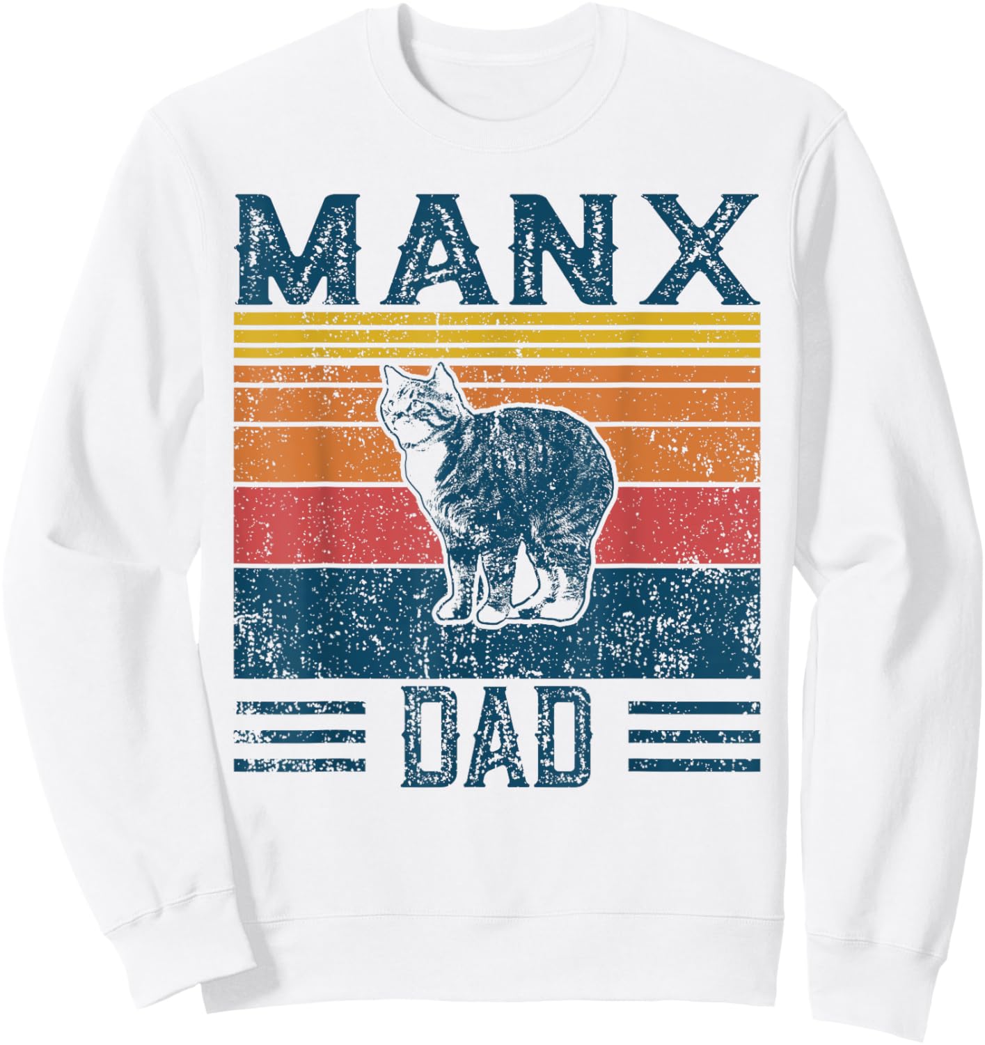 Best Cat Dad Men - Vintage Manx Cat Sweatshirt - Sweatshirt | White
