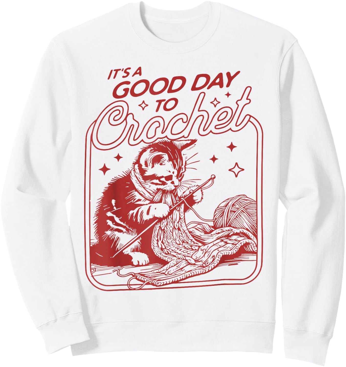 Funny Crochet Cat Graphic Sweatshirt - Sweatshirt | White
