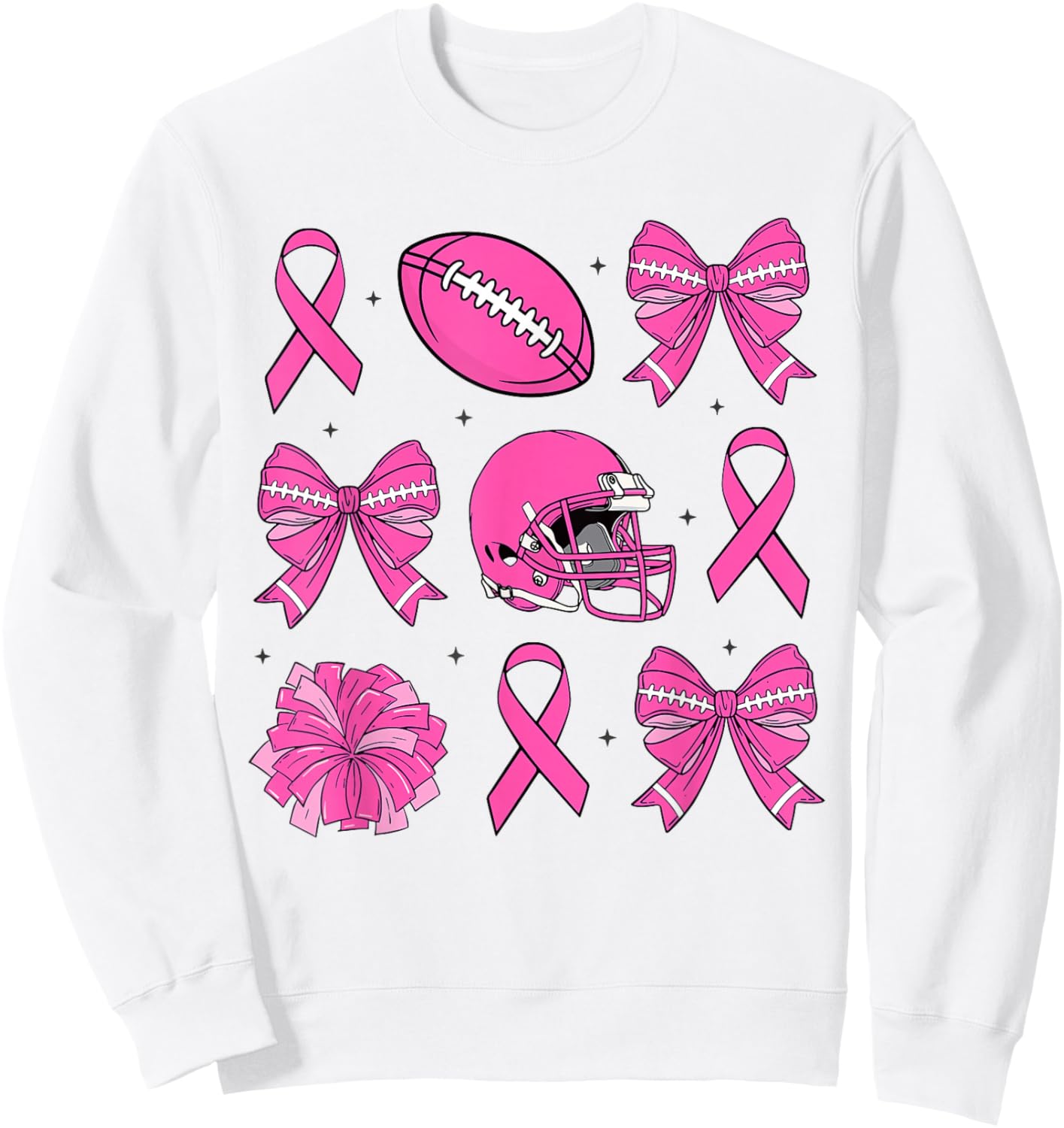 Breast Cancer Awareness Football Pink Ribbon Coquette Bow Sweatshirt - Sweatshirt | White