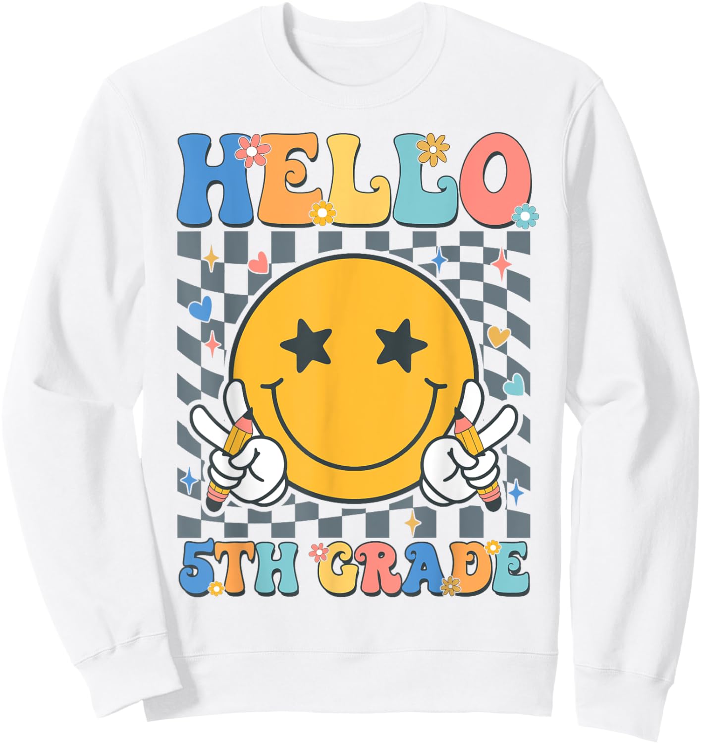 Retro Groovy Hello 5th Grade Back To School Teachers Kids Sweatshirt - Sweatshirt | White