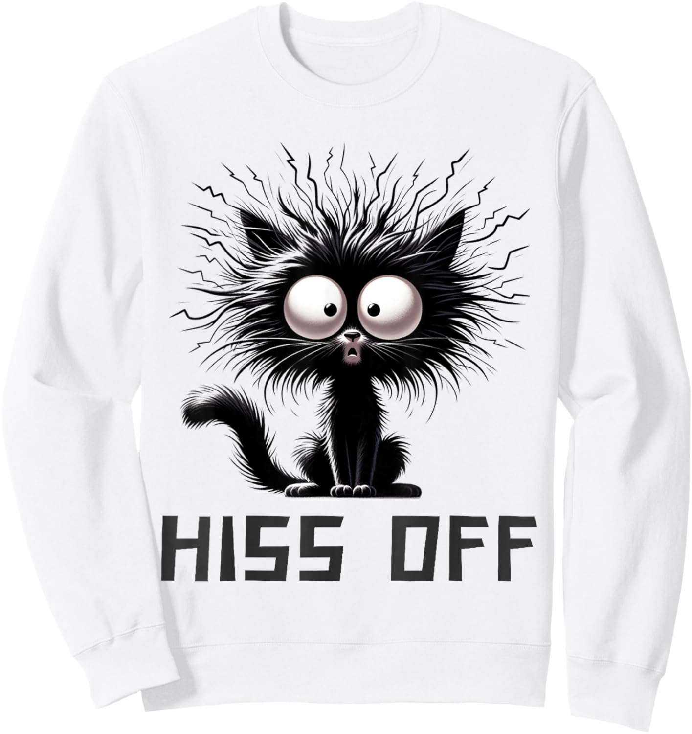 Hiss Off Funny Black Cat Hiss Off Meow Cat Gifts Black Cat Hiss Off Meow Cat Funny Cat Lover Women -Adults Cotton 65% Polyester 35% White Cartoon Sweatshirt - Sweatshirt | White