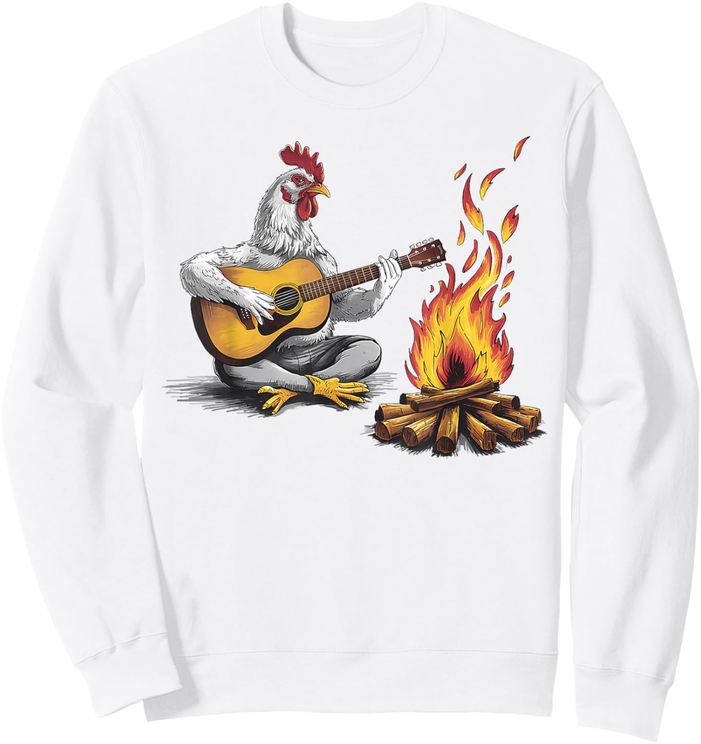 Funny graphic design Chicken Playing Guitar with Campfire Sweatshirt - Sweatshirt | White