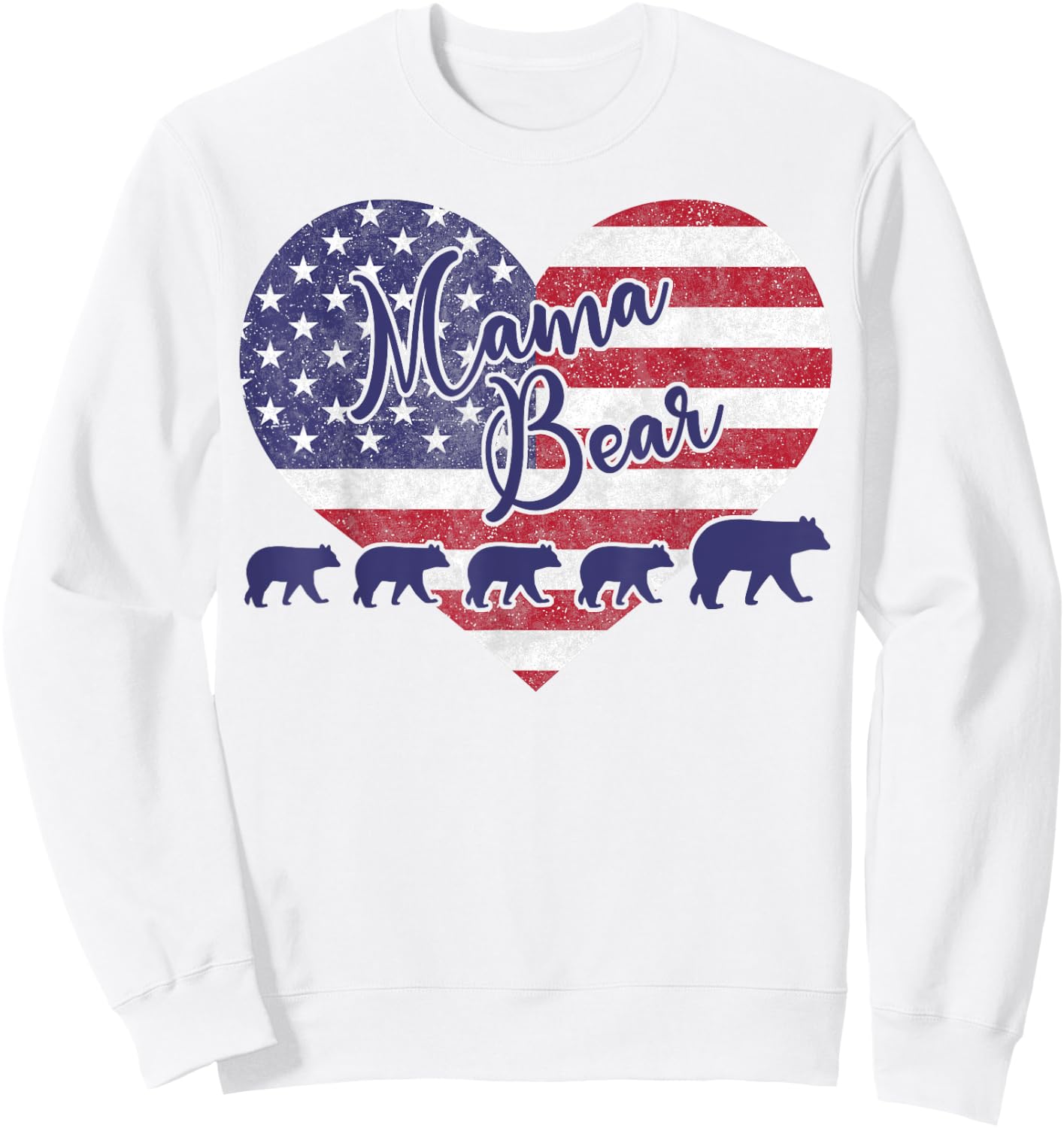 Mama Bear 4th of July Shirt 4 Cubs USA Flag Heart Women Men Sweatshirt - Sweatshirt | White