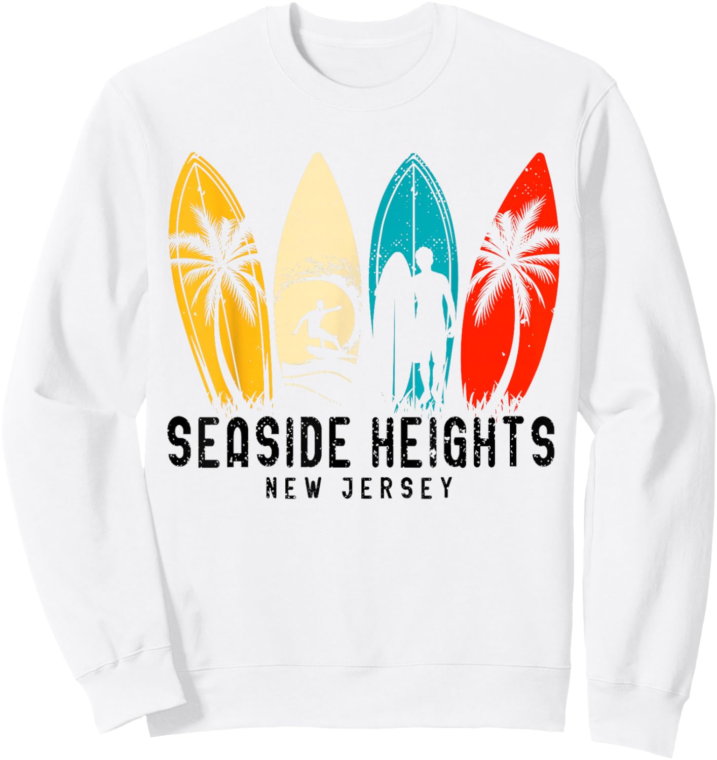 Vintage New Jersey Seaside Heights Surfboarder Sweatshirt - Sweatshirt | White