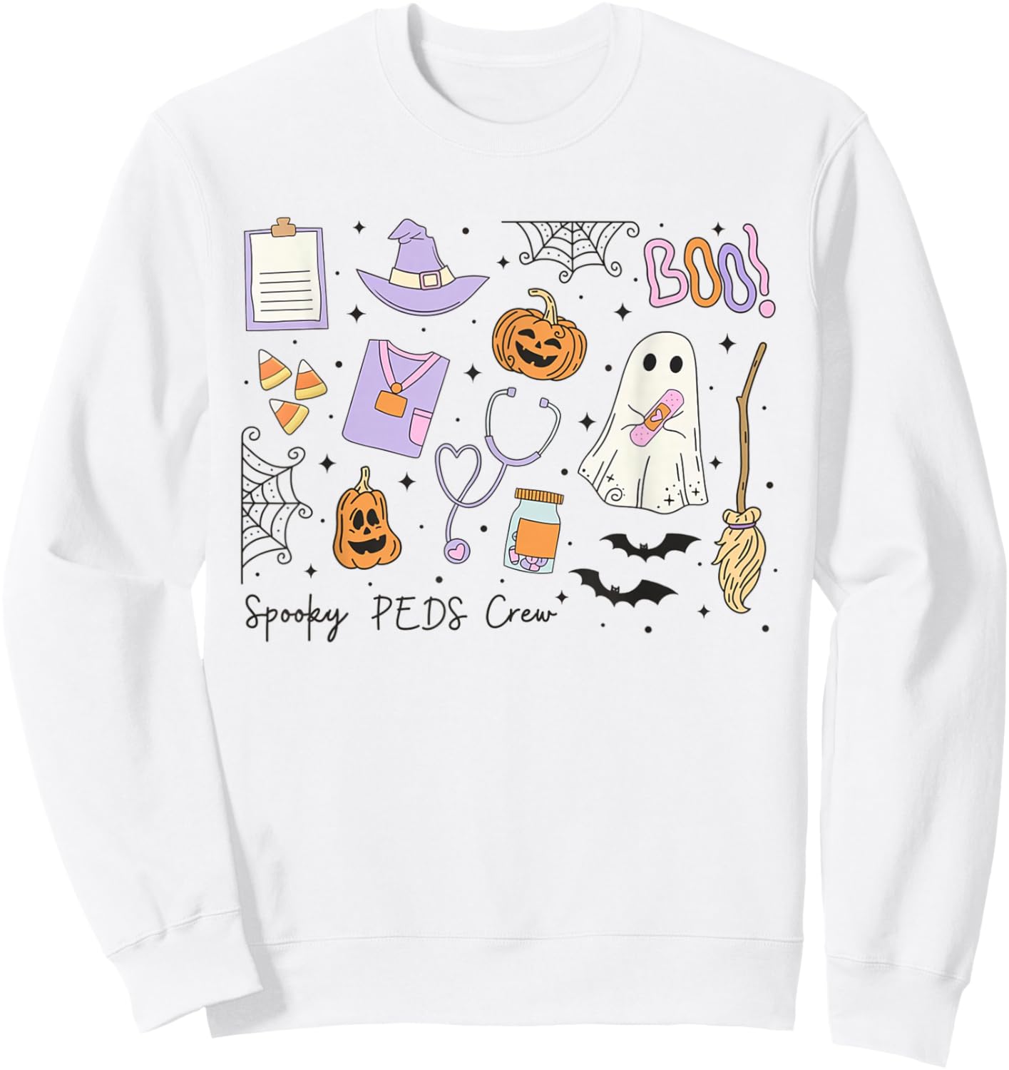 Spooky PEDS Crew Halloween Pumpkin Pediatrics Halloween Sweatshirt - Sweatshirt | White