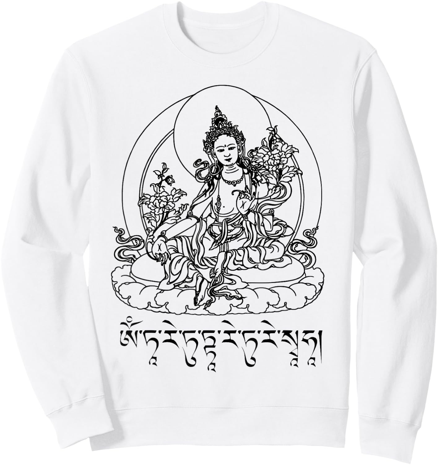 Buddha Green Tara Mantra Tibetan Buddhism Vajrayana Sweatshirt - Sweatshirt | White