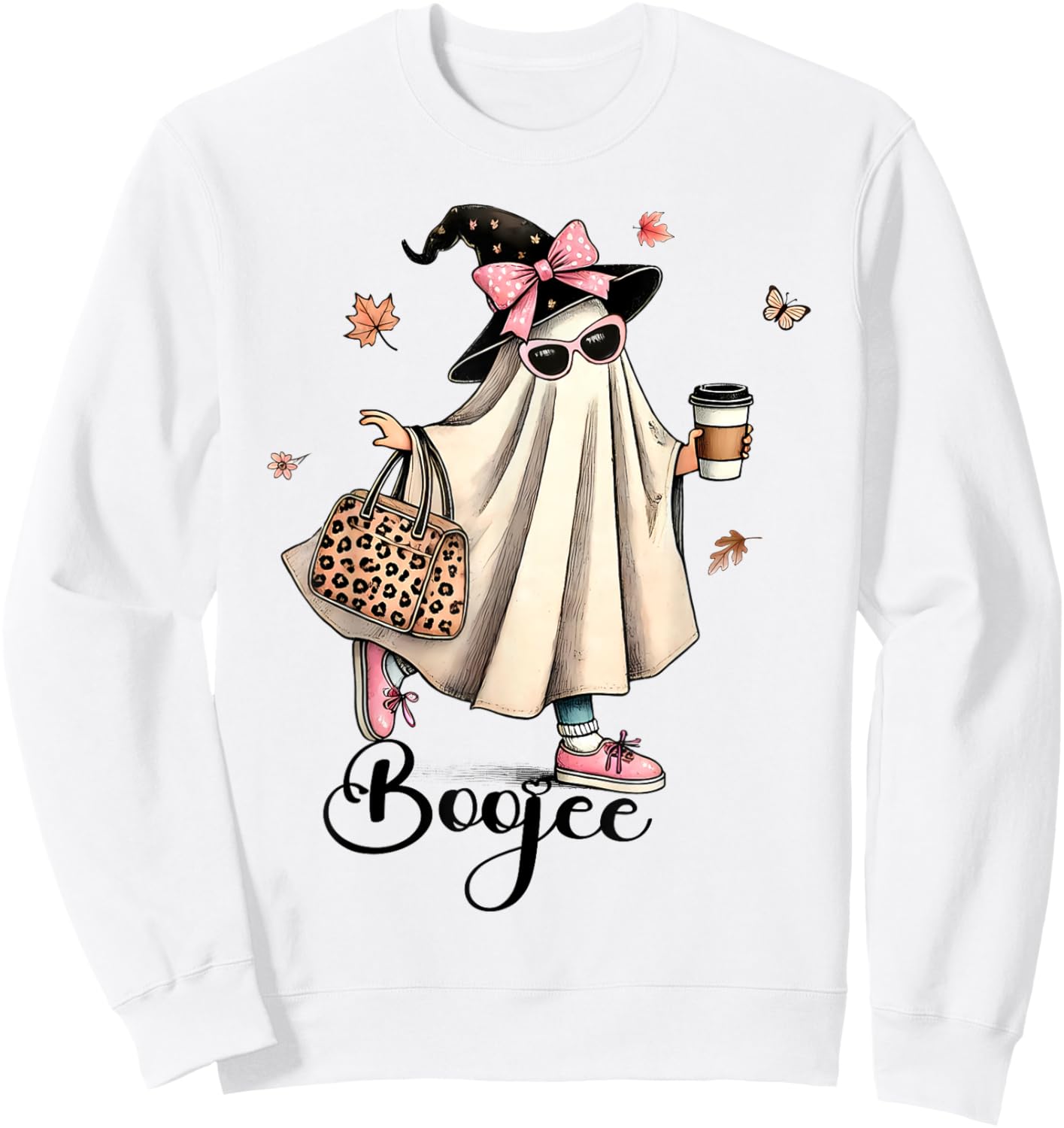 Boo Jee Ghost Ice Coffee Coquette Bow Halloween Women Girl Sweatshirt - Sweatshirt | White